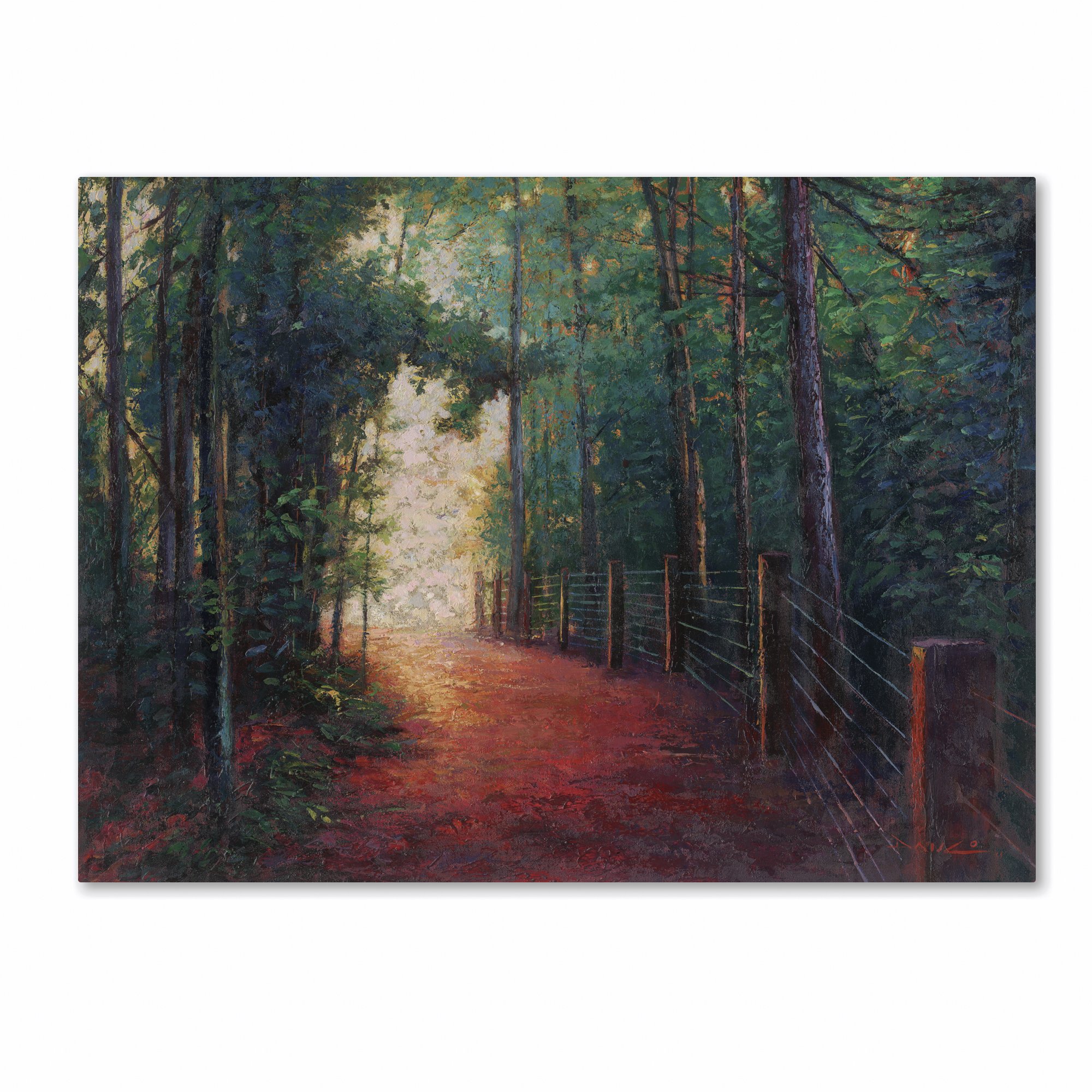 Misty Trail by Daniel Moises - 35x47 Inch Framed Canvas Wall Art - Modern Landscape Painting for Living Room, Bedroom & Office Decor