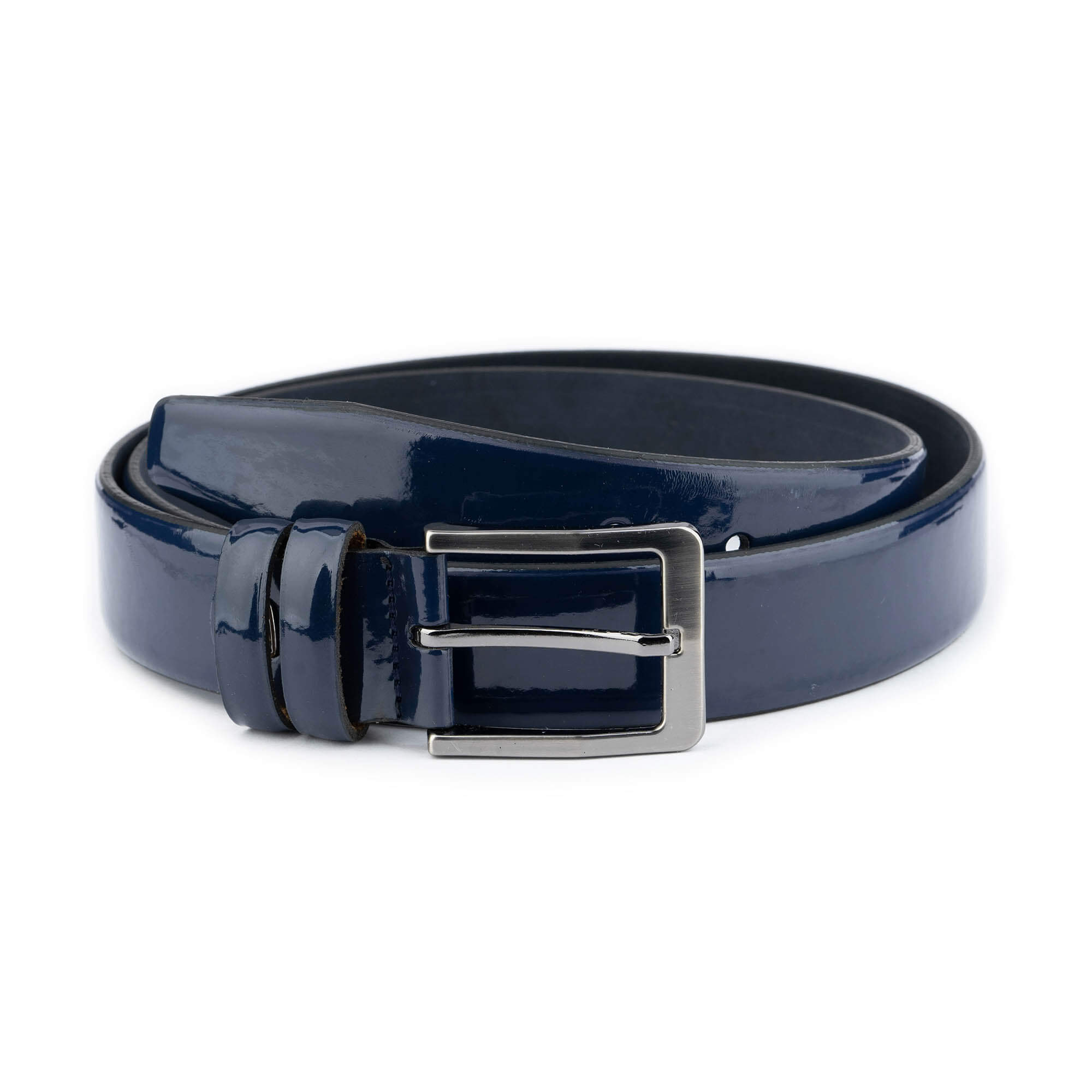 Premium Men's Blue Patent Leather Dress Belt - 3.5 cm Width for Formal Wear & Business Attire | Stylish Accessory for Office, Weddings & Special Occasions
