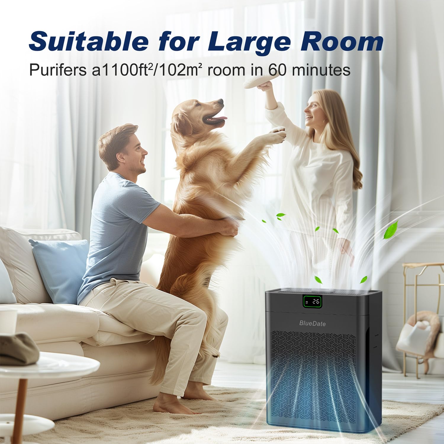 HEPA Air Purifier for Large Rooms up to 1100 Sq Ft - PM2.5 Display & Air Quality Sensor, Removes Pet Hair, Dust, Smoke & Odors, 25dB Ultra-Quiet Sleep Mode with Timer & Aromatherapy Function | Perfect for Bedrooms, Living Rooms & Offices