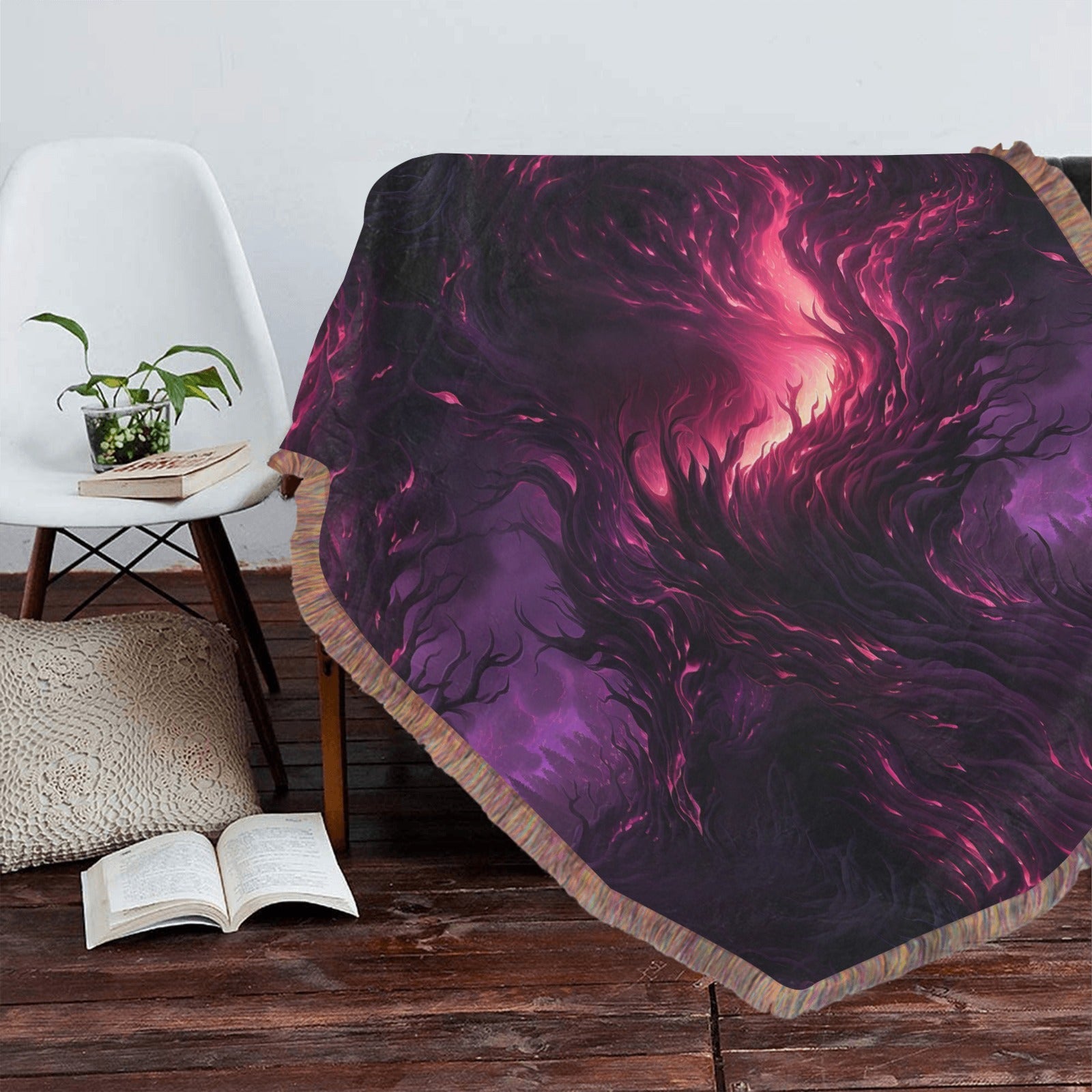 Midnight Dream Ultra Soft Mixed Fringe Blanket (60x80 inch) - Cozy Throw Blanket for Bed, Sofa & Outdoor Use - Perfect for Winter Nights, Movie Time & Camping