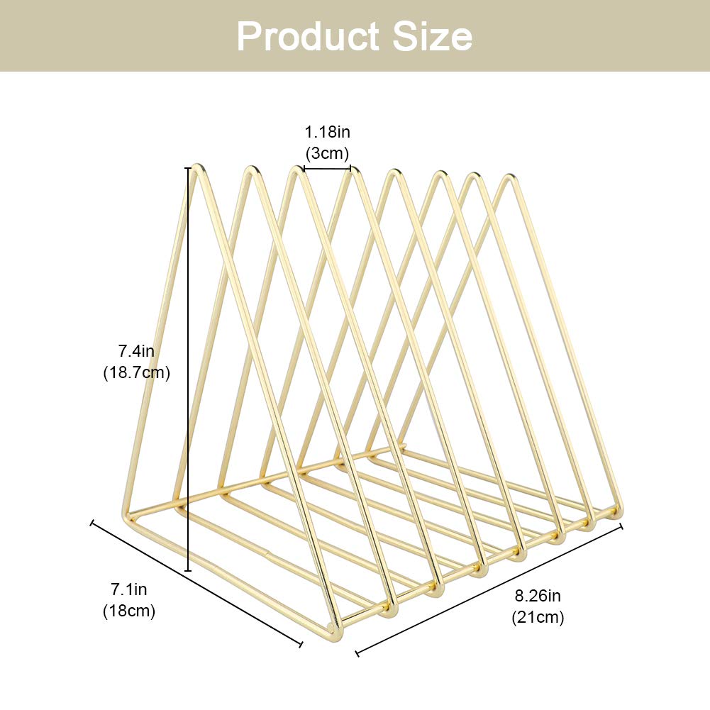 Metal Wire Magazine Holder - 7-Section Desk Organizer for Office, Vinyl Record Storage, Decorative File Folders (Gold, Pack of 2) - Perfect for Home Office, Study Room & Workspace Organization