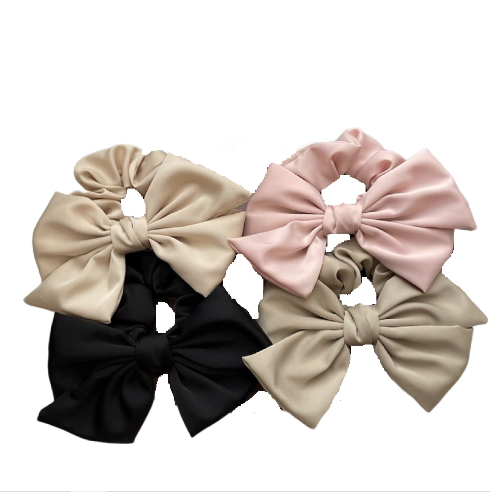 4Pcs Silk Scrunchies for Women - Retro Satin Bow Hair Ties, Gentle Hair Bands for Thick or Thin Hair | Perfect for Workouts, Office, Wedding & Everyday Use
