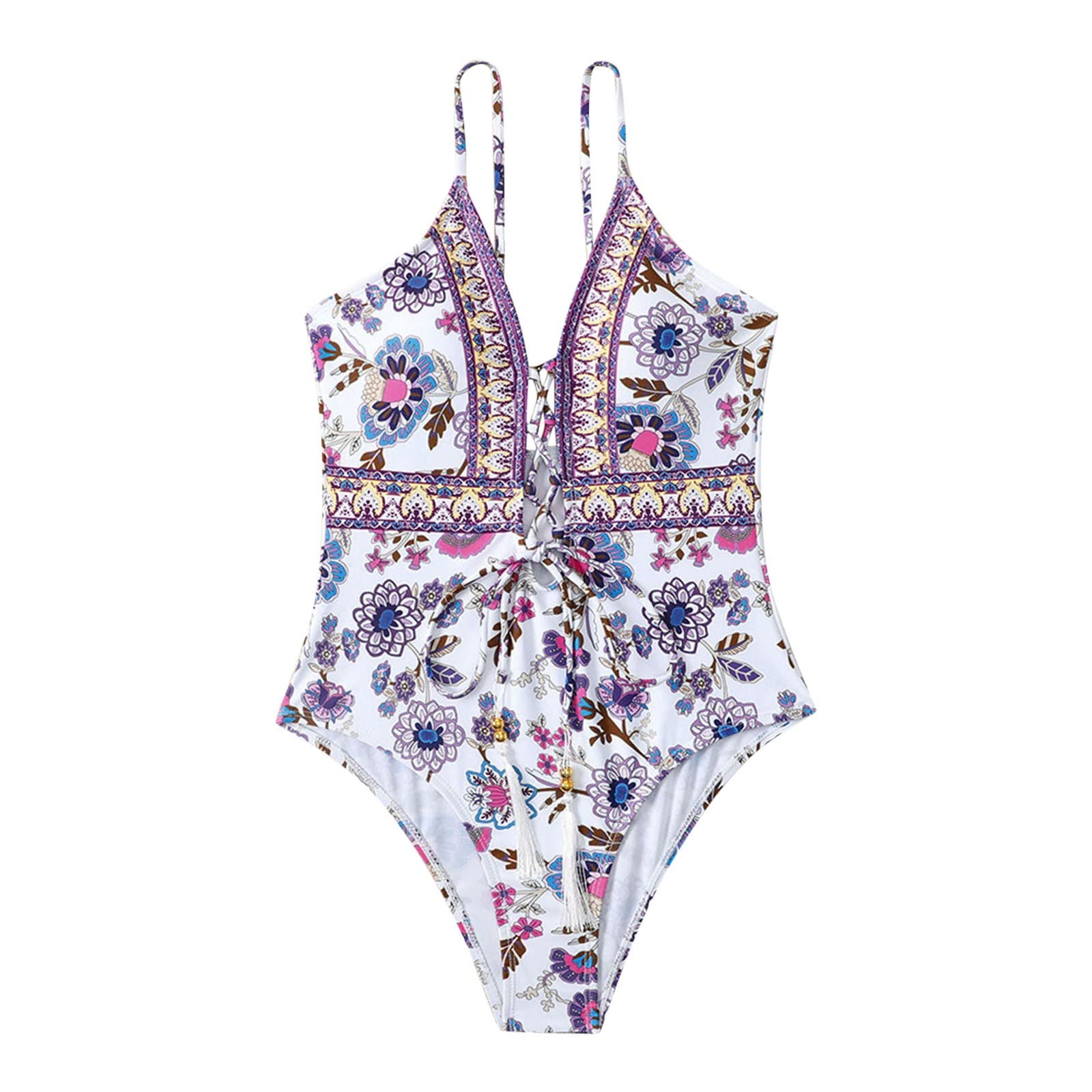 Trendy Women's Solid Print Swimsuit with Strappy Back & Tummy Control - High Waist Low Back Bathing Suit for Beach, Pool & Summer Vacations