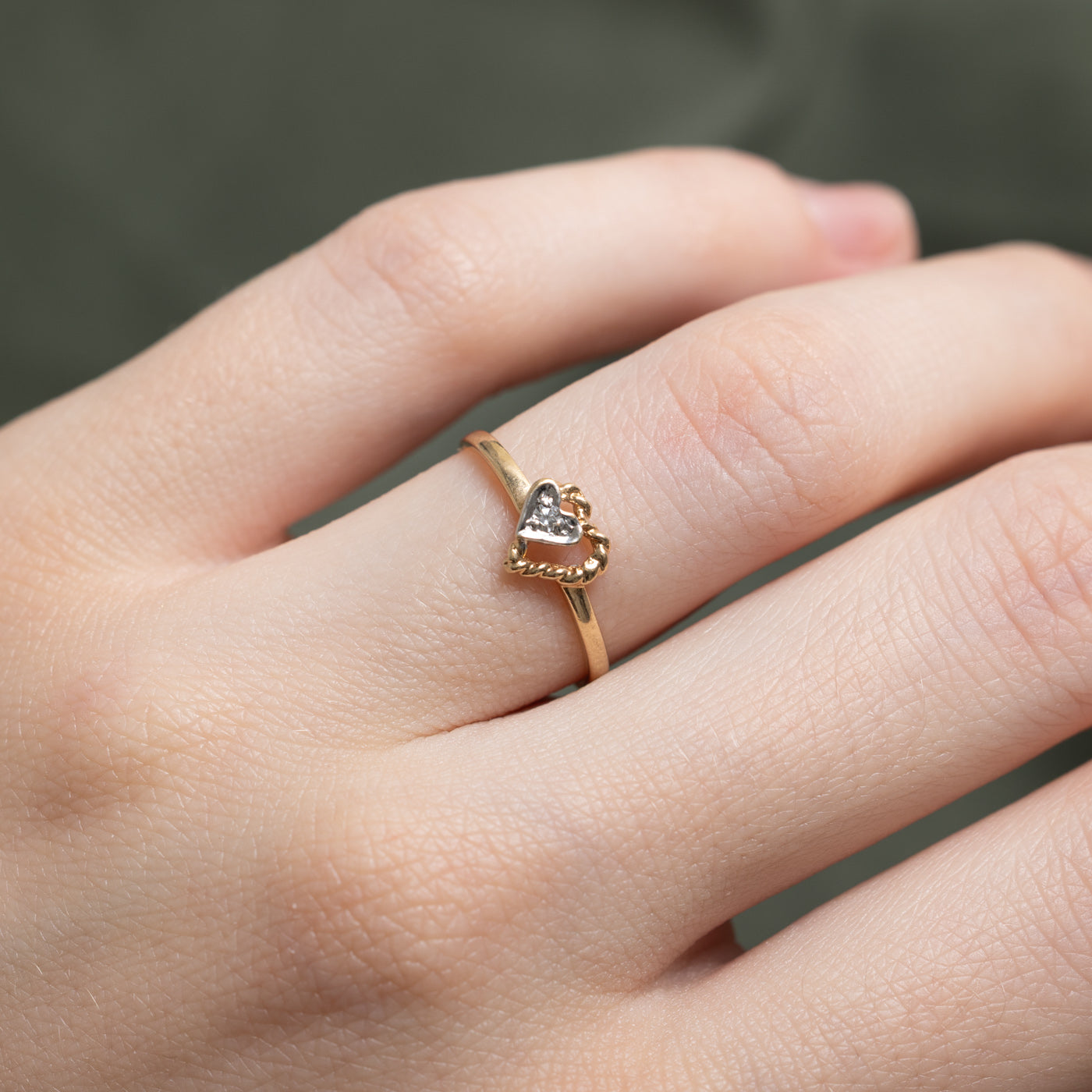 10K Two Tone Gold Diamond Open Heart Ring | 0.02ct Diamond Engagement Ring | Size 5.25 | Perfect for Valentine's Day Gift & Anniversary Jewelry