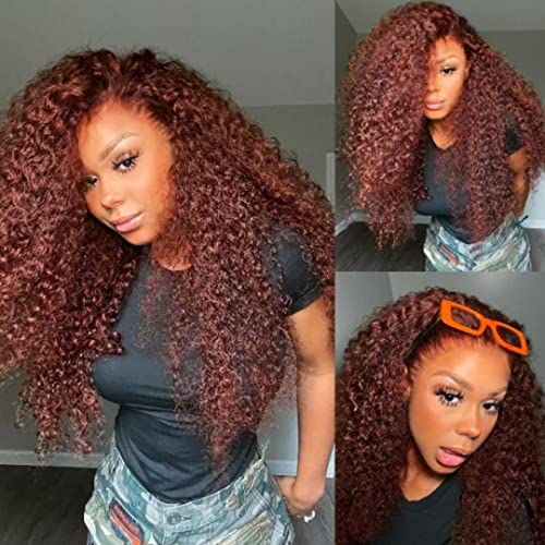 Nadula 13x4 Lace Front Wig - 10A Brazilian 3C Curly Human Hair with Baby Hair | Reddish Brown & Copper Red 33B Colored | 150% Density Pre-Plucked 16 Inch | Perfect for Daily Wear, Cosplay & Special Occasions