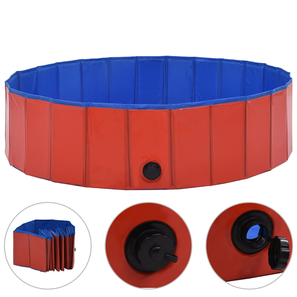 Foldable Dog Swimming Pool 120x30 cm - Portable PVC Pet Pool for Small & Medium Dogs - Ideal for Backyard, Beach & Outdoor Play - Red