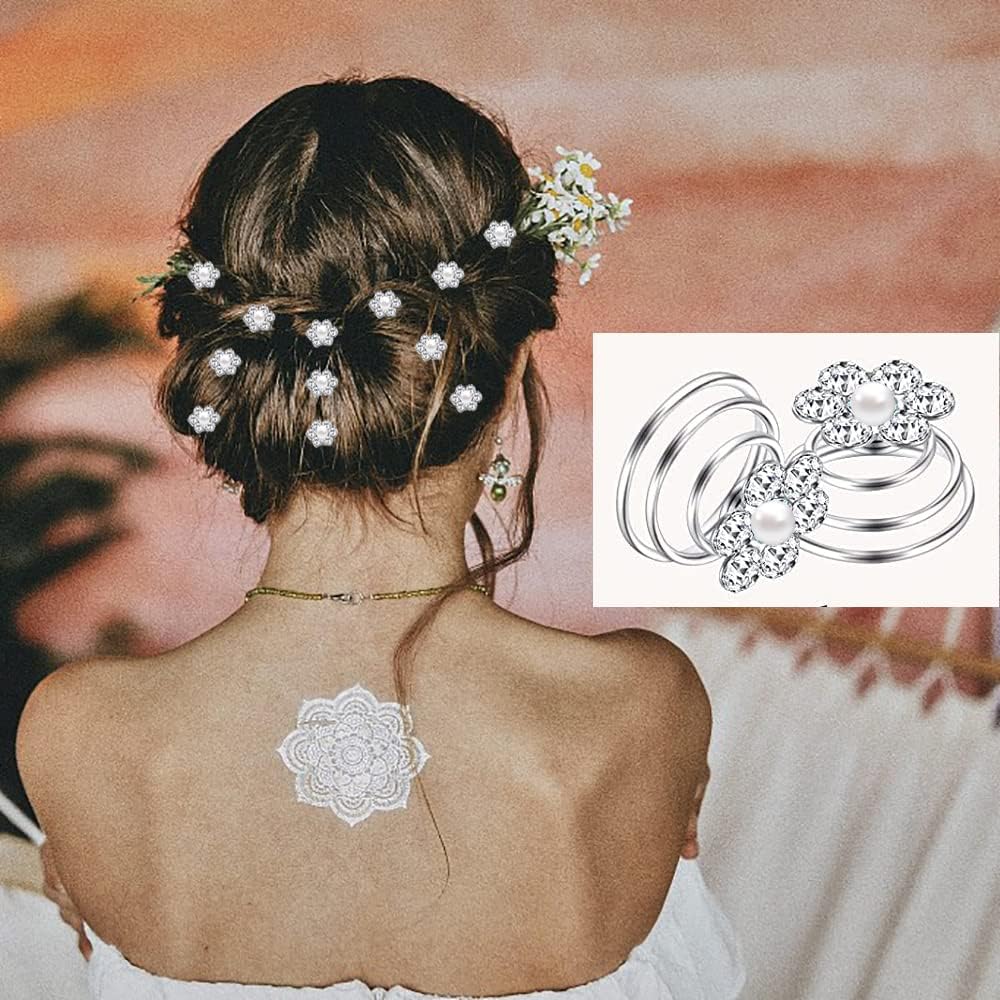 12pcs Spiral Hair Pins Clips - Mini Rhinestone Swirl Hair Twists Coils for Braids, Bridal & Wedding Hairstyles - Elegant Hair Jewelry Set for Women & Girls - Perfect for Prom, Parties and Special Occasions