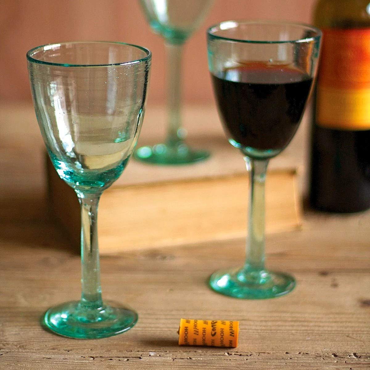 Kalalou CRL5732 Recycled Wine Glasses - 6 Pack Clear Glass Set for Eco-Friendly Drinking, Parties & Home Decor