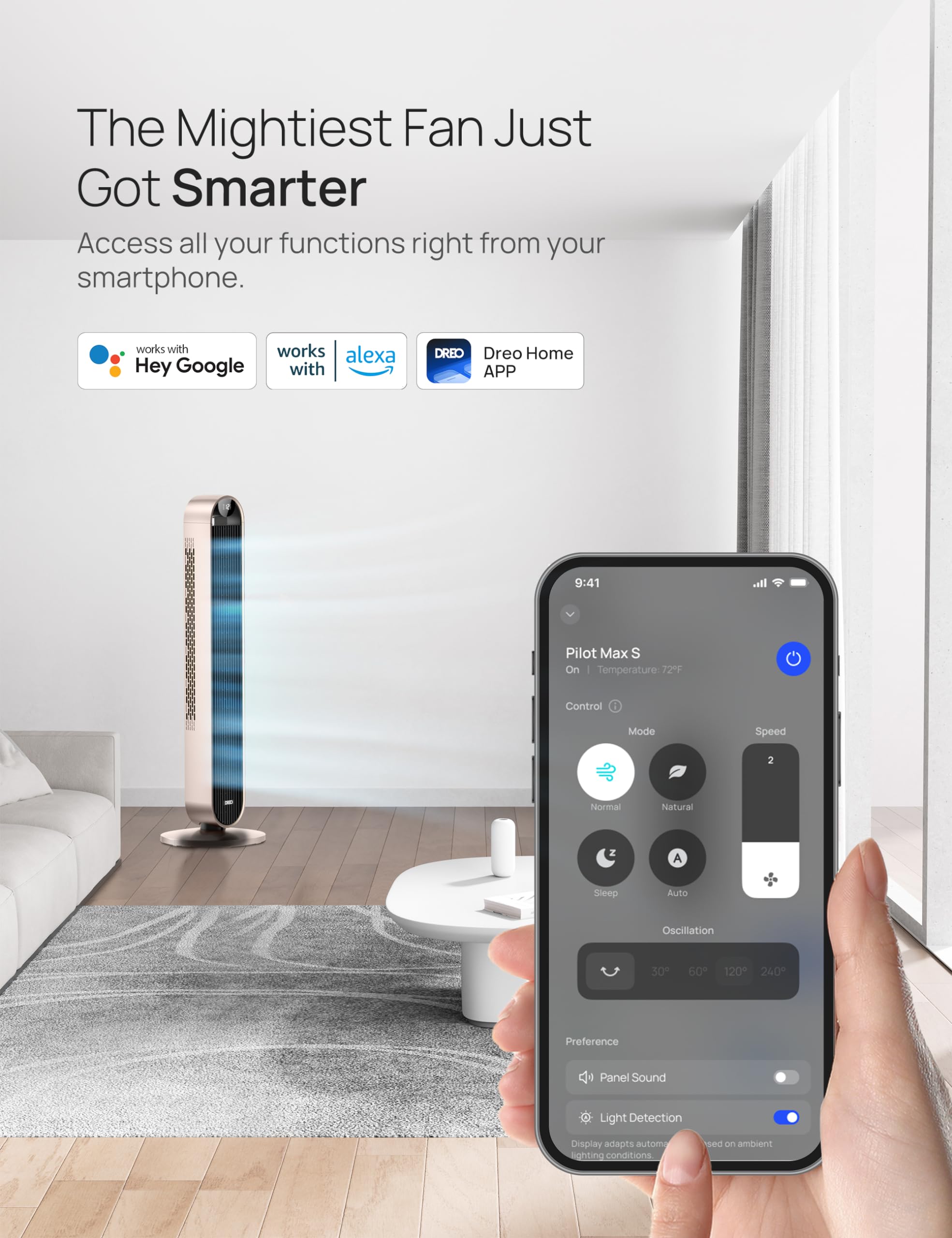 Dreo Smart Tower Fan 42 Inch with Voice Control, 120° Oscillation - Works with Alexa & Google Assistant, 25dB Ultra Quiet DC Bladeless Fan for Bedroom, Office & Home - 12 Speed Settings, Remote & App Control - Perfect for Cooling, Air Circulation & White Noise Sleep Aid