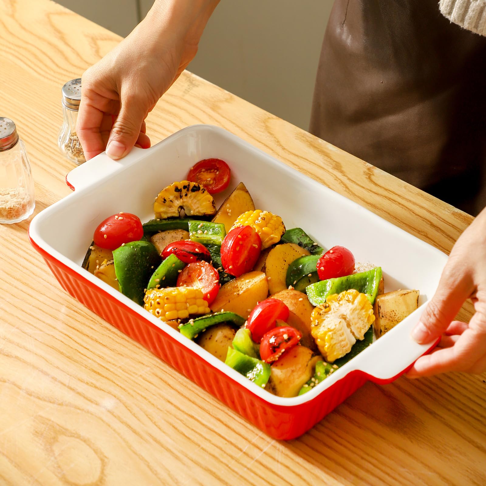 Hasense 3-Piece Ceramic Casserole Dish Set for Oven - Rectangular Baking Pans with Handles (15