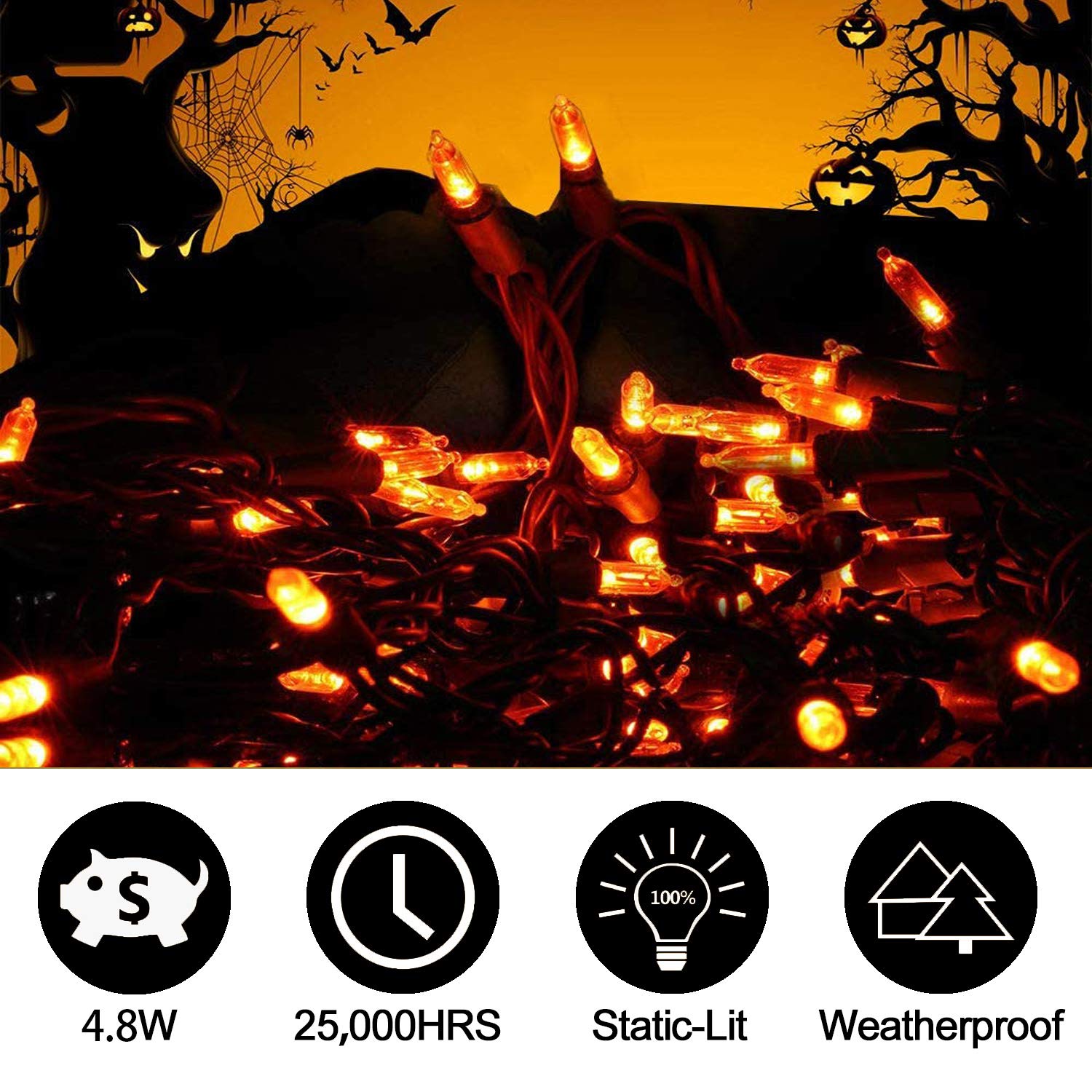 33ft 100 LED Orange Christmas String Lights - UL Certified 120V Waterproof Holiday Lights for Indoor & Outdoor Decor - Perfect for Christmas Trees, Halloween, Weddings, Parties, Patio & Home Decoration