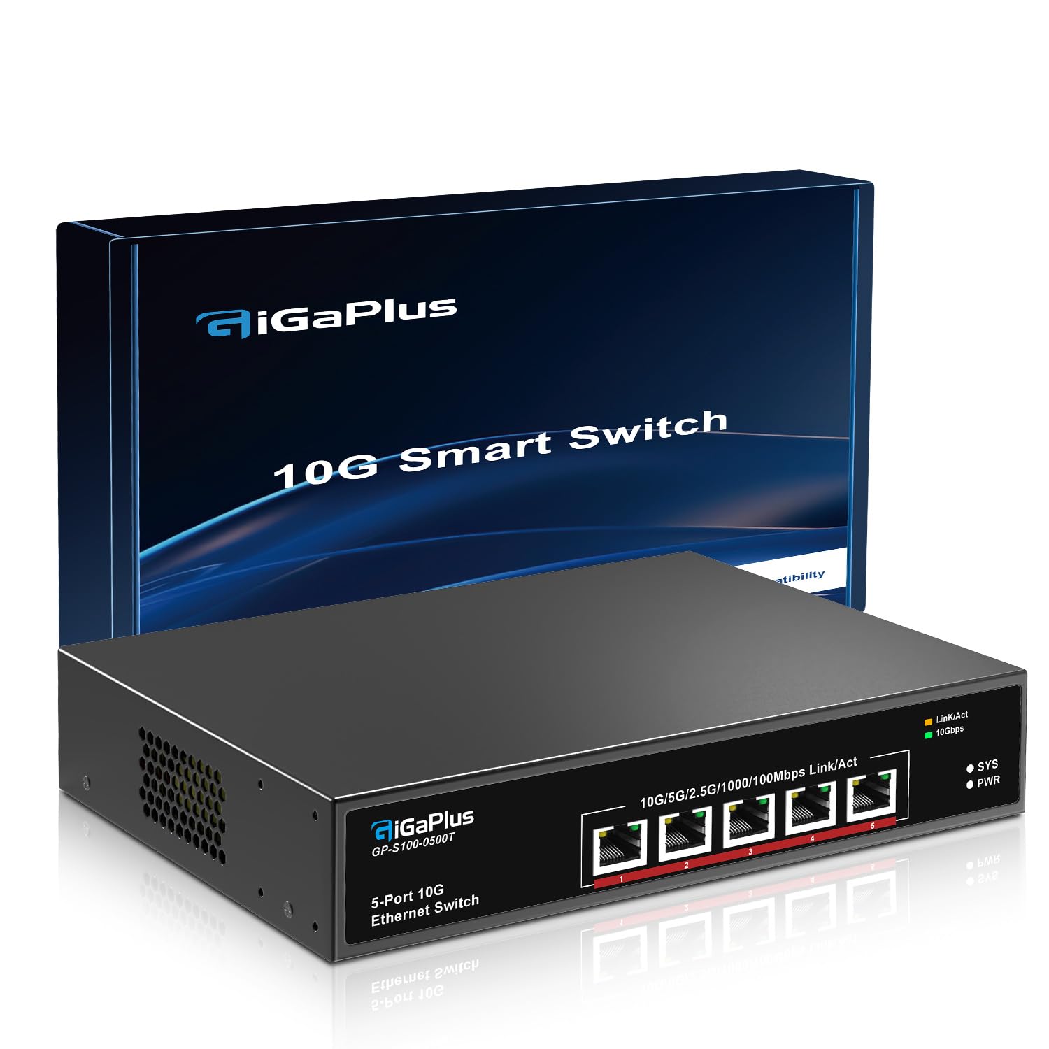 5-Port 10Gb Ethernet Unmanaged Switch - 5x10G RJ45 Ports, 100Gbps Switching Capacity - Compatible with 10G NAS, WiFi 7 Routers, 10G NIC/Adapters - Ideal for Home Office, Data Centers & High-Speed Networking (Desktop/Rack Mountable)