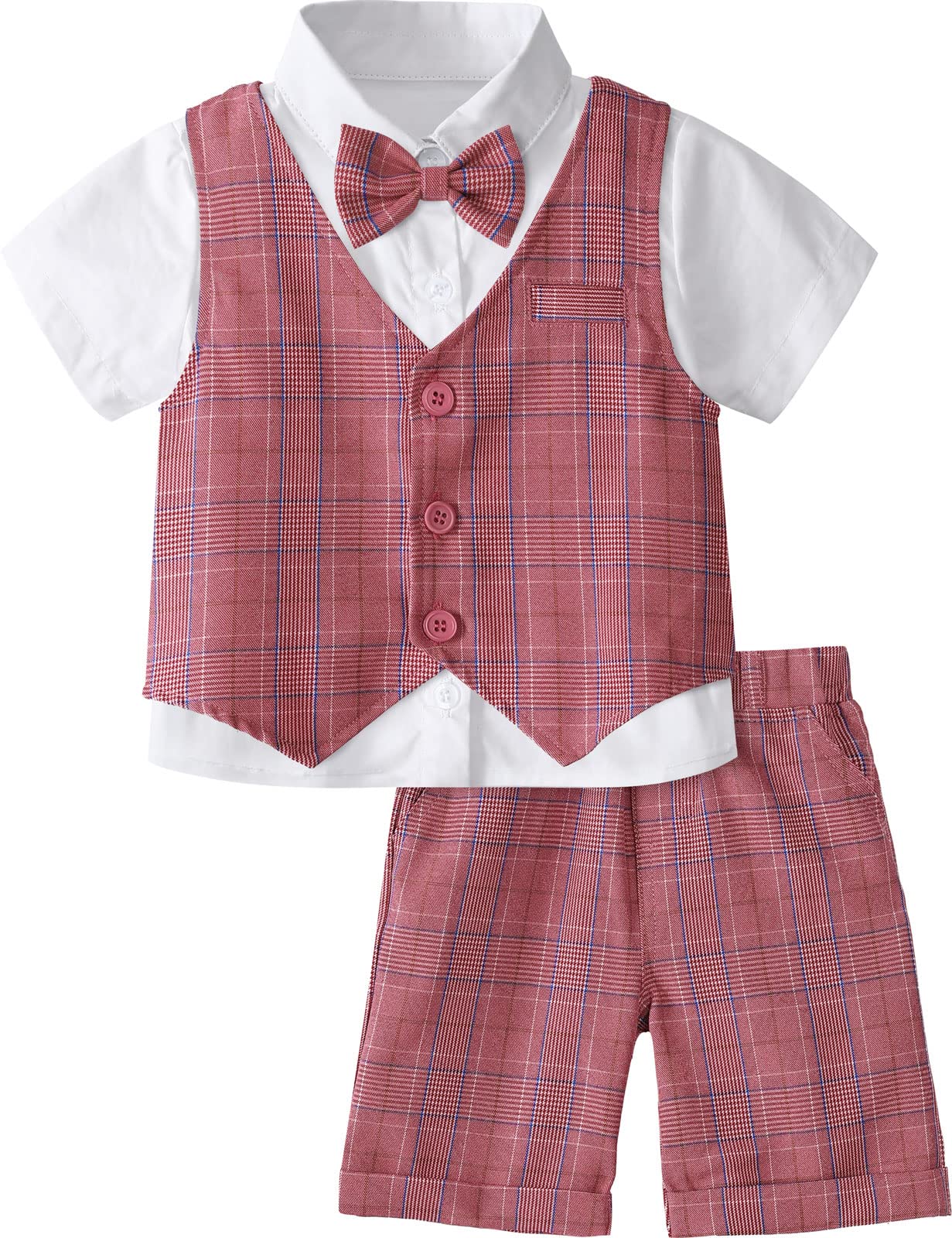 A&J DESIGN Baby Boys Gentleman Outfits Set - 3 Piece Suit with Shirt, Vest & Shorts | Formal Wear for Weddings, Parties & Special Occasions