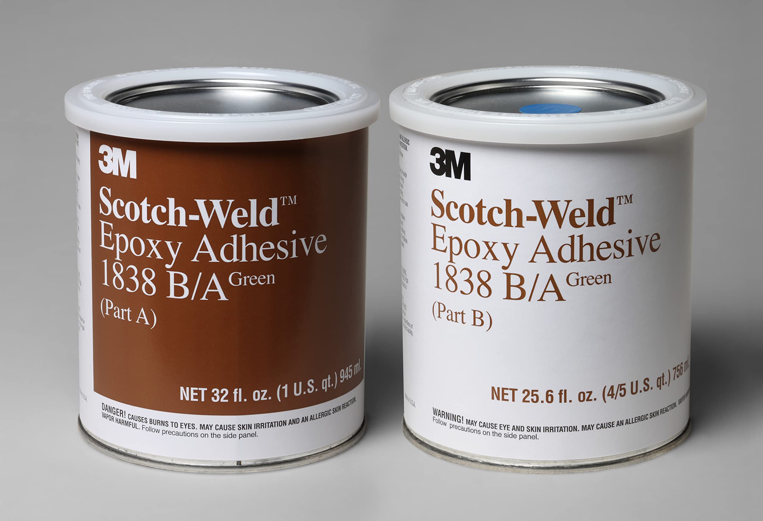 3M Scotch-Weld Epoxy Adhesive 1838 - High Strength Green Industrial Glue - 1 Quart Kit (Part A & B) - Perfect for Metal, Plastic & Wood Bonding in Construction, Automotive & DIY Projects