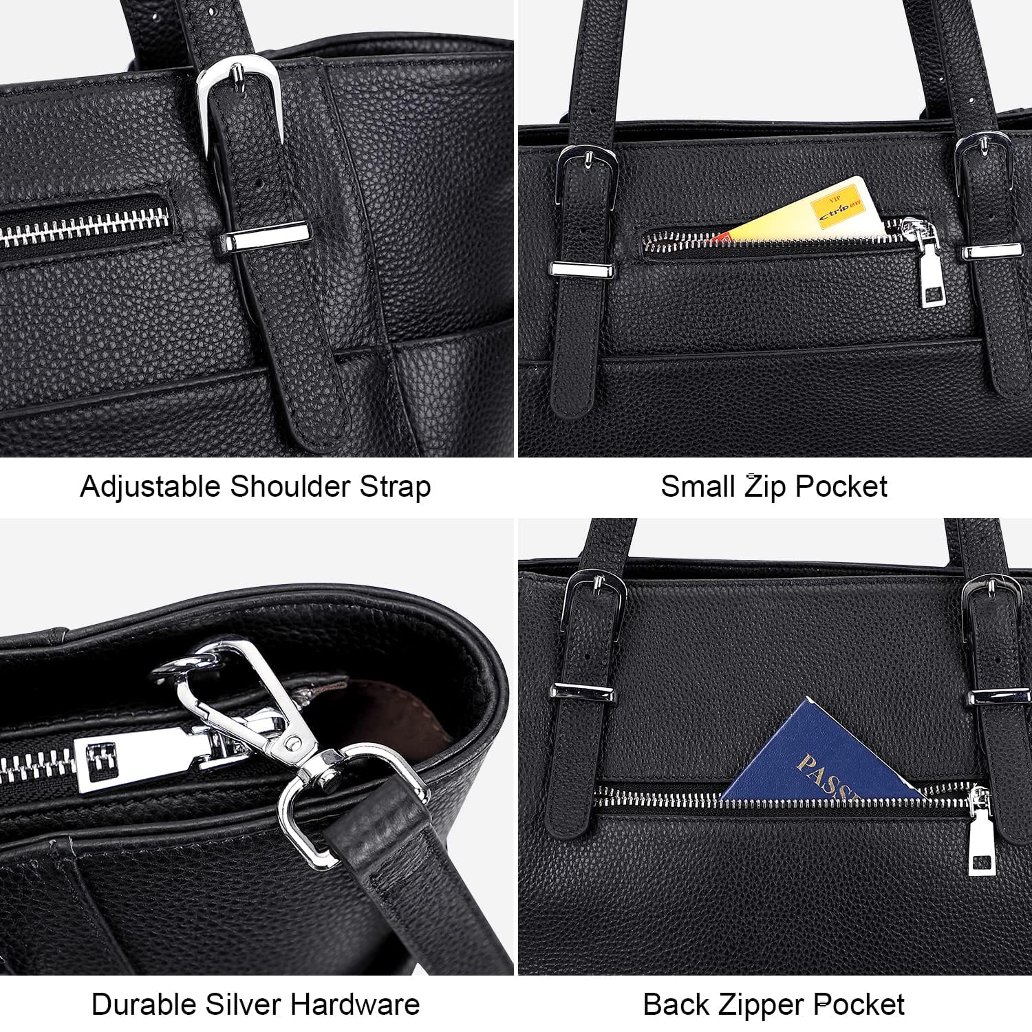 Genuine Leather Tote Shoulder Bag for Women - Multi-Pocket Design, Stylish & Durable Handbag - Perfect for Work, Travel & Everyday Use