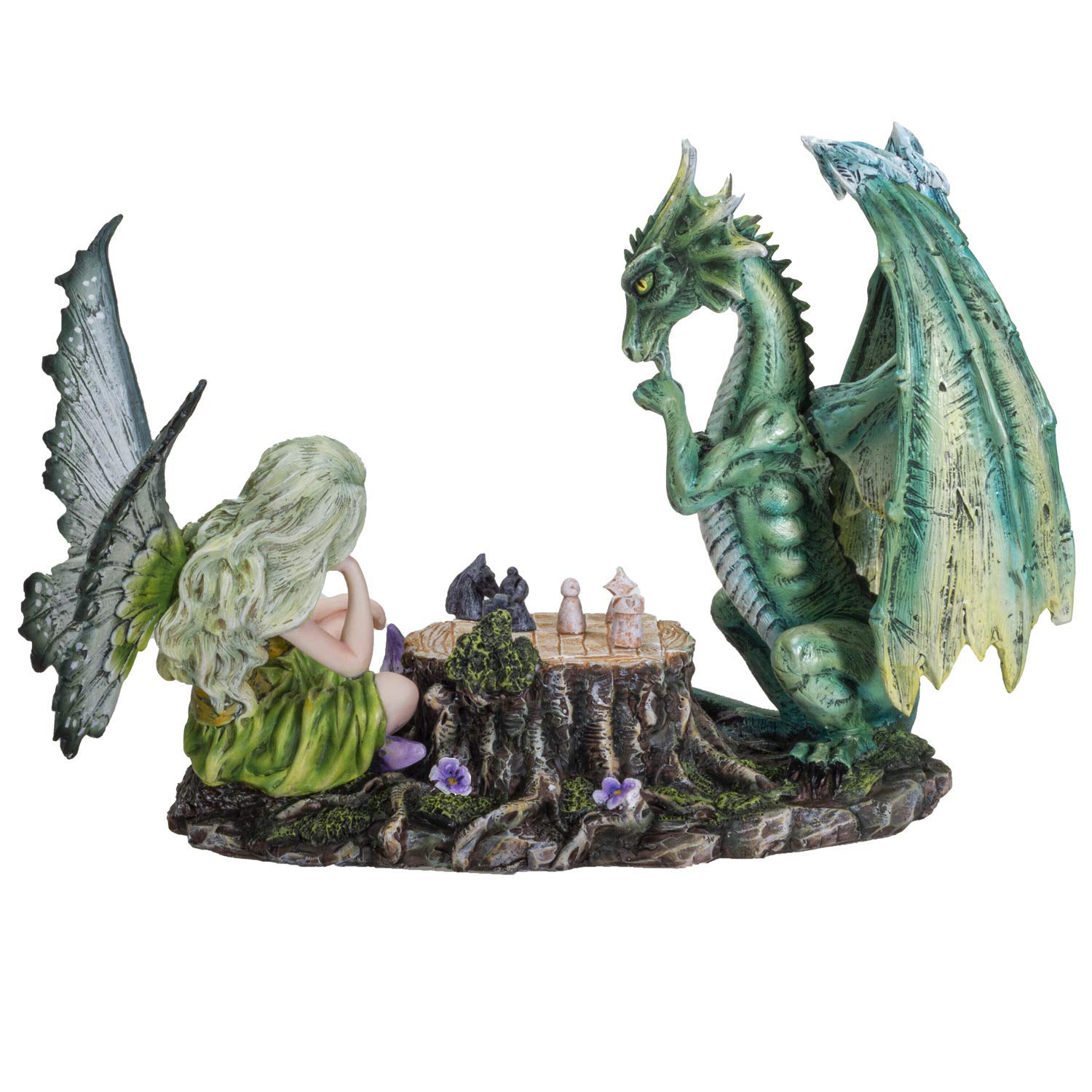 Pacific Giftware FairyTate Fairy vs. Dragon Chess War Game Resin Figurine Statue - Fantasy Decor & Collector's Item for Game Rooms, Bookshelves & Gift Giving