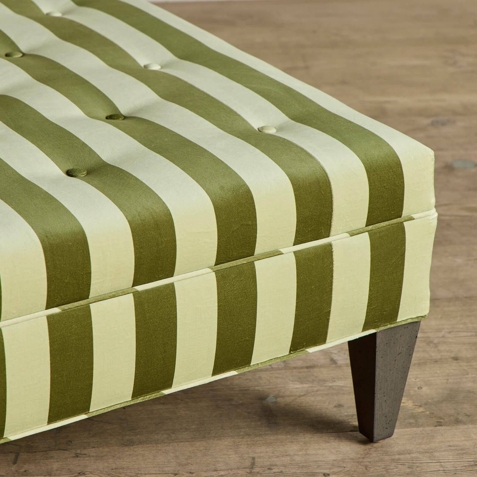 CAMELOT STRIPE Velvet Tufted Ottoman Footrest - Soft Upholstered Storage Bench with Button Tufting, Modern Living Room Decor for Home, Bedroom or Office - Juniper Green