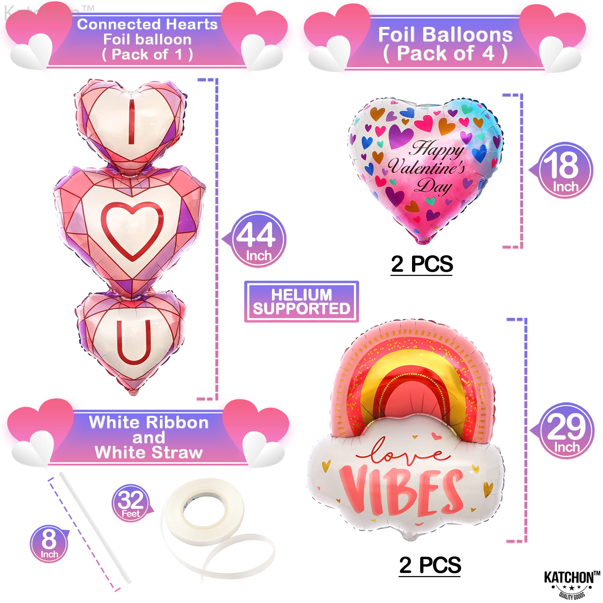 KatchOn 44 Inch Pink Heart & Rainbow Foil Balloons - Giant 'I Love You' Valentine's Day Balloons for Party Decorations | Perfect for Valentine's Day, Galentine's Day, Wedding, Anniversary & Romantic Proposals