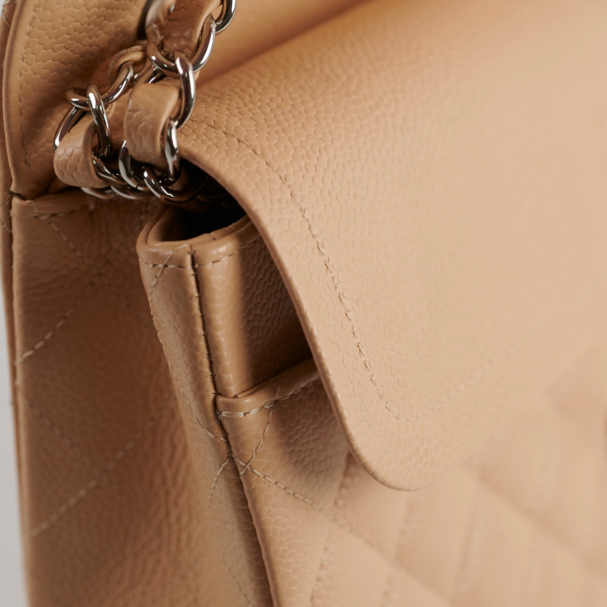 Chanel Medium/Large Caviar Double Classic Flap Bag in Beige | Luxury Designer Handbag for Women | Perfect for Work, Evening Events & Special Occasions