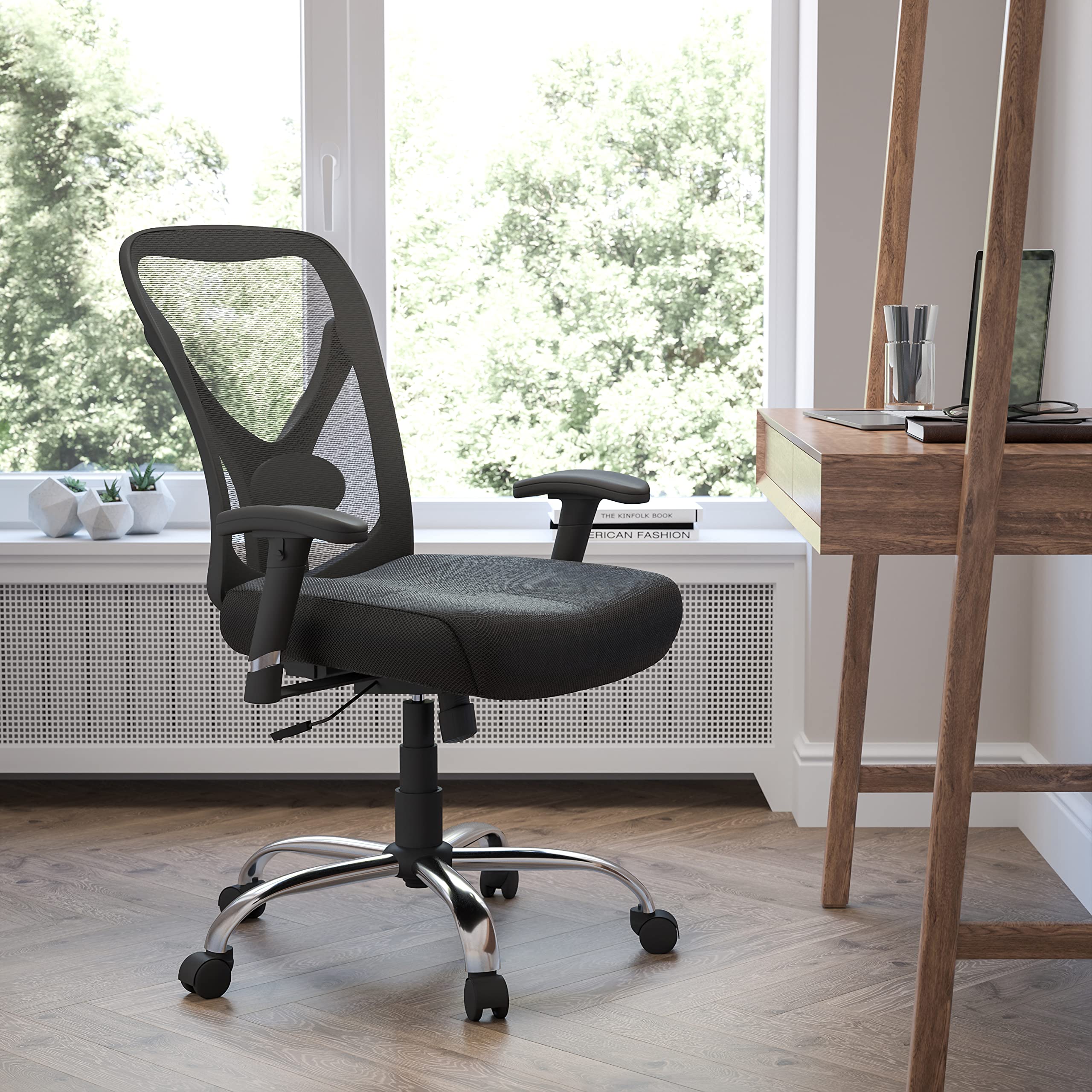 400 lb. Heavy Duty Big & Tall Black Mesh Office Chair with Adjustable Height & Ergonomic Back Support - Perfect for Long Hours Sitting in Home Office or Workspace