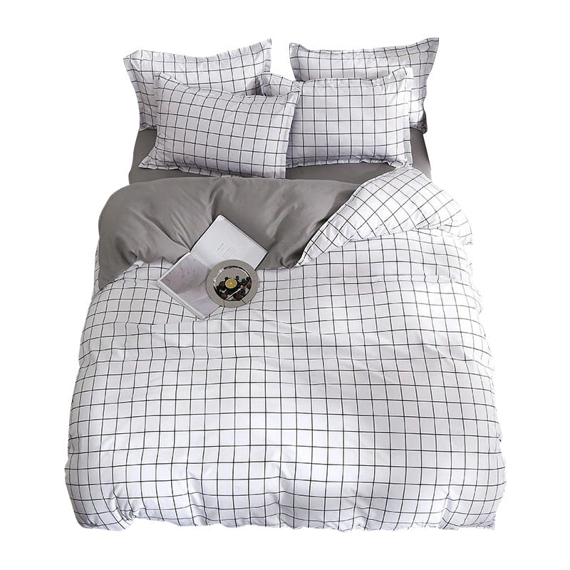 Stylish Plain Grid Bedding Set - Breathable Cotton Bed Sheets & Duvet Cover - Perfect for Modern Bedrooms, Guest Rooms & Dorm Decor