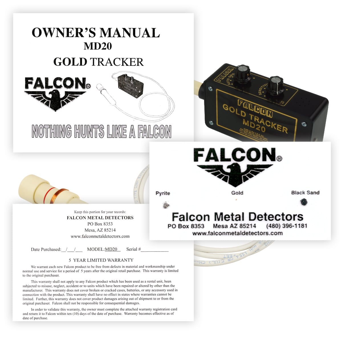 Falcon Gold Tracker MD20 Professional Metal Detector with 300kHz High Frequency Probe & Headphones - Perfect for Treasure Hunting, Gold Prospecting and Beach Metal Detecting