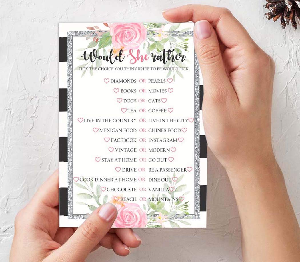 Floral Bridal Shower Games Set of 4 (50 Sheets Each) - Fun Bachelorette Party Games Bundle for Wedding Showers, Girls Night & Bachelorette Parties