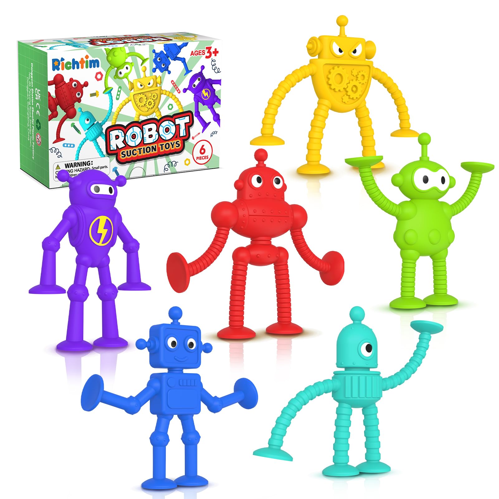 Baby Bath Toys with Suction Cups - No Hole Sensory Toys for Toddlers, Robot Fidget Toys for Windows, Fun Travel & Easter Basket Stuffers - Perfect Gift for Boys & Girls | Bathtime Play & Stress Relief