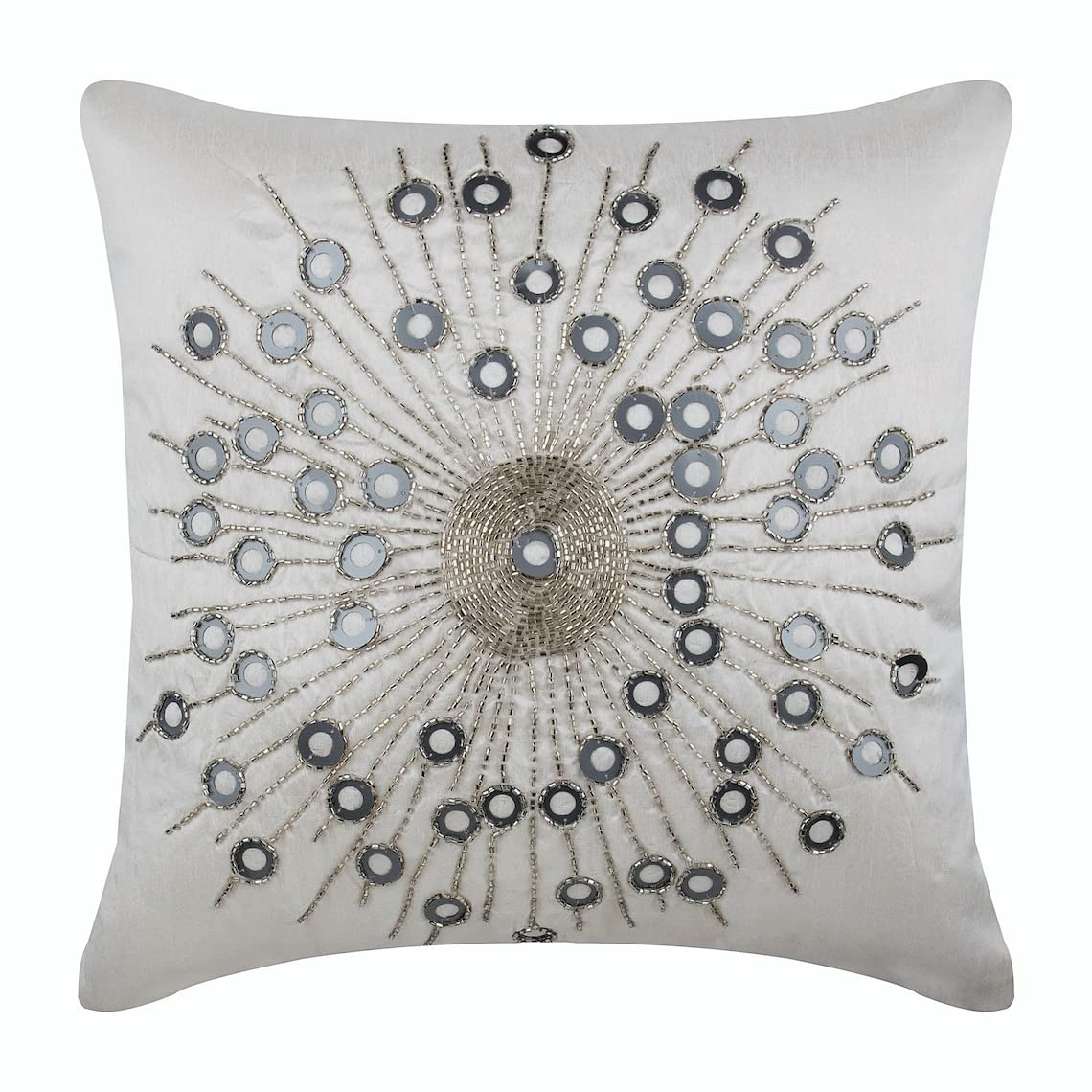 HomeCentric 16x16 Inch Ivory Silk Decorative Pillow Covers - Abstract Circle Beaded Modern Cushion Covers for Sofa, Couch, Bedroom (40x40 cm) | Perfect for Living Room Decor, Easter Home Accents & Luxury Throw Pillow Cases
