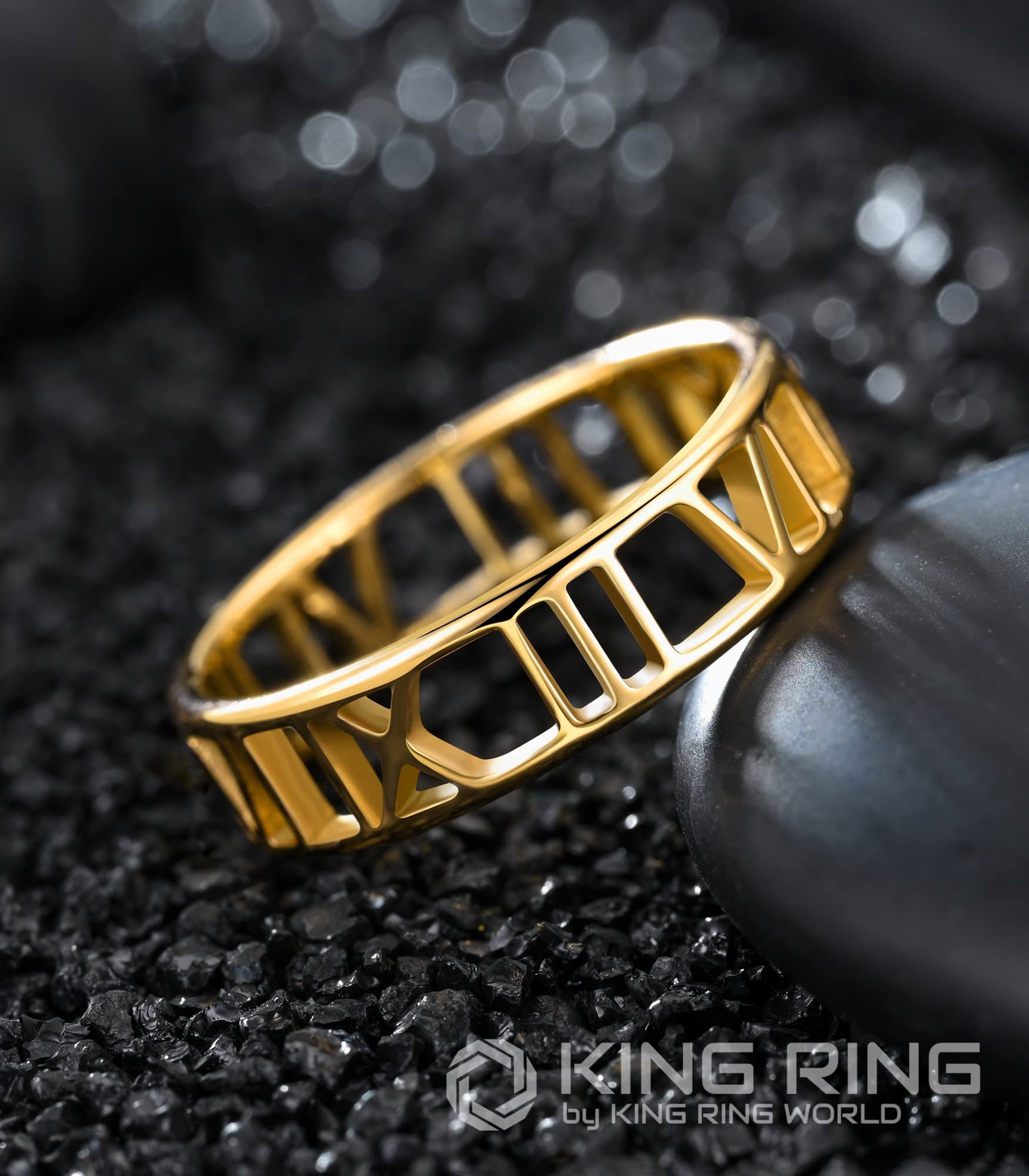 6mm Stainless Steel Roman Numeral Ring for Men & Women - King Ring with Unique Delicate Design - Made in USA - Perfect for Anniversary Gifts, Wedding Bands & Everyday Fashion Jewelry