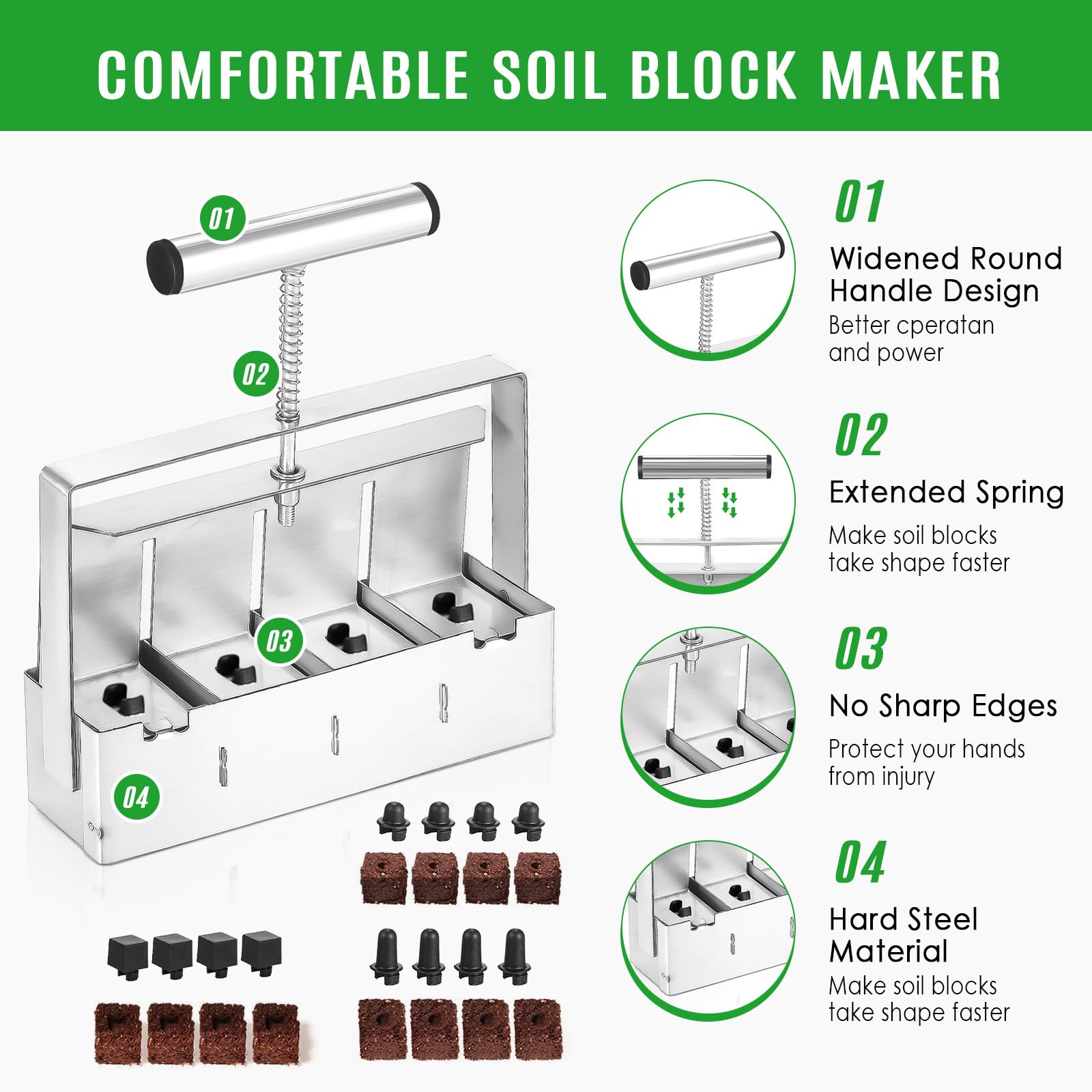 2 Inch Manual Soil Block Maker - Micro Soil Blocker Tool Kit for Seed Starting Trays | Perfect for Home Gardening, Indoor Seed Germination & Organic Farming