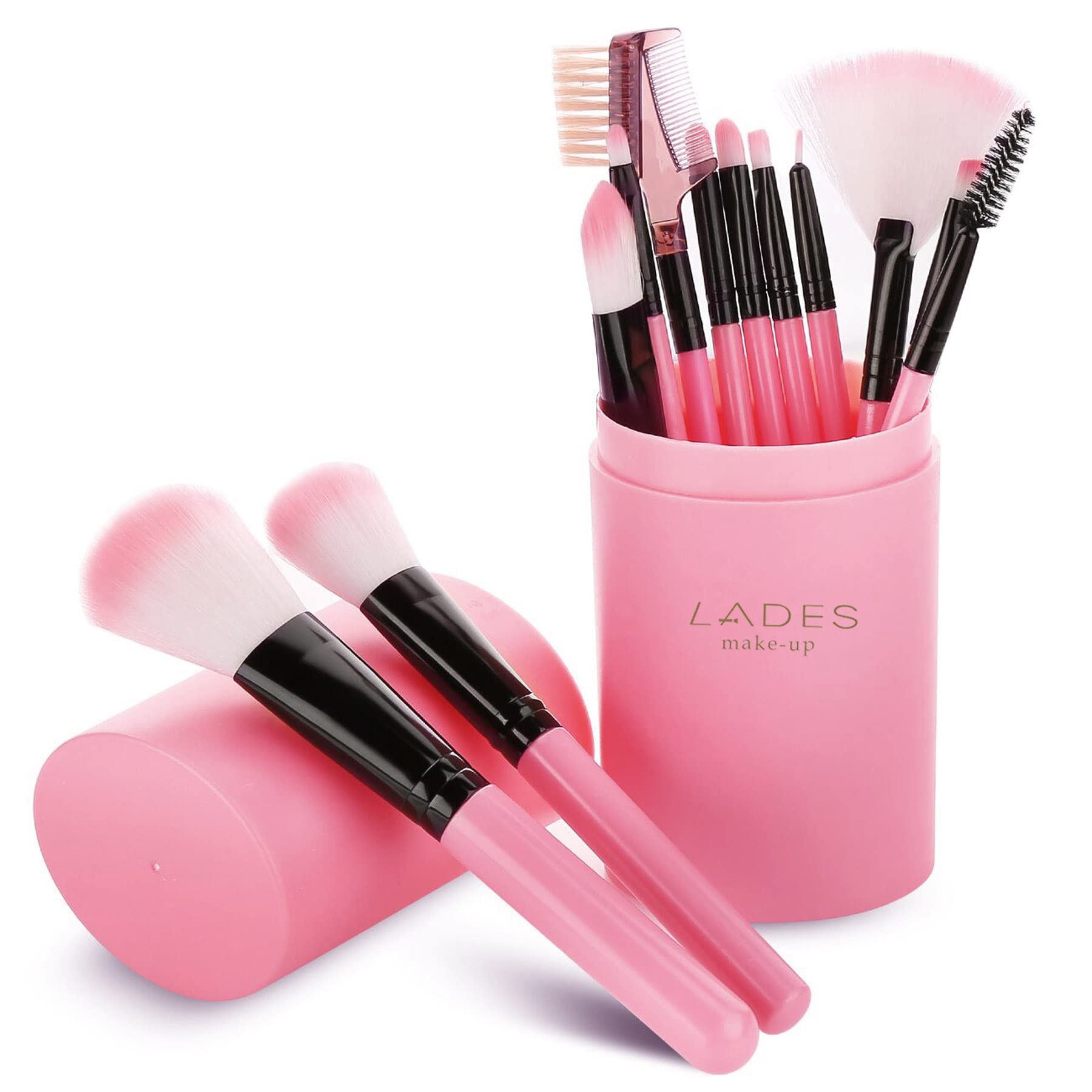 12-Piece Professional Makeup Brush Set with Travel Case - Foundation, Eyeshadow, Blush, Contour & Concealer Brushes (Pink) - Perfect for Makeup Artists & Daily Beauty Routine