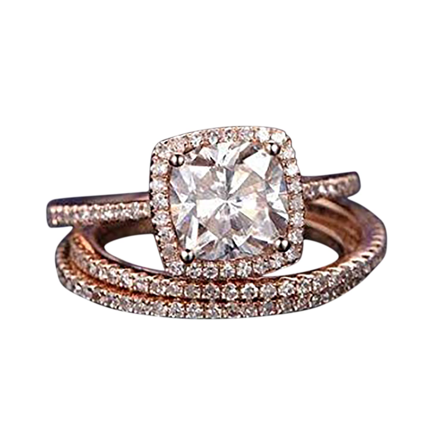 2Ct Moissanite Halo Ring Set 18K Gold Plated for Wedding Engagement