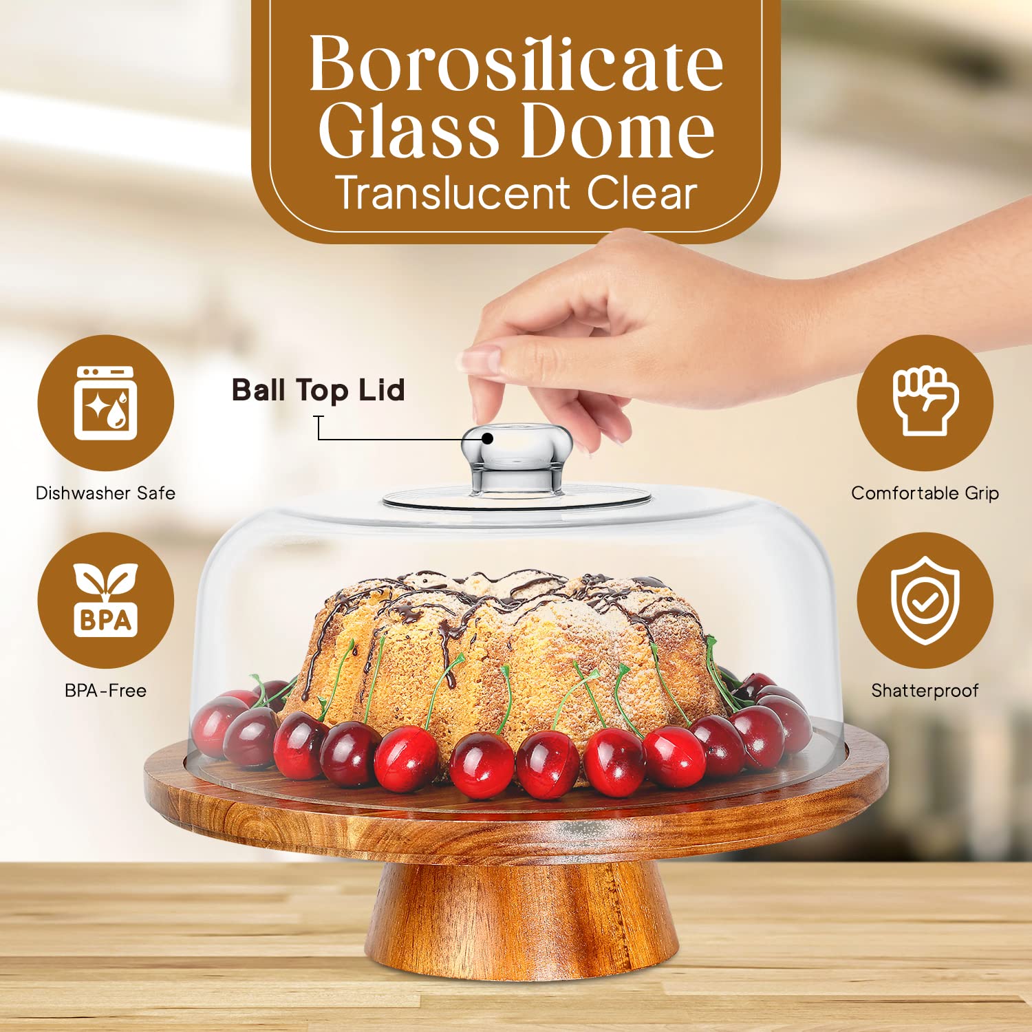Homeries 6-in-1 Acacia Wood Cake Stand with Lid - Multi-Functional Serving Platter & Display Stand for Cakes, Desserts, Pastries - Perfect for Weddings, Parties, Bakery Display & Home Kitchen Decor
