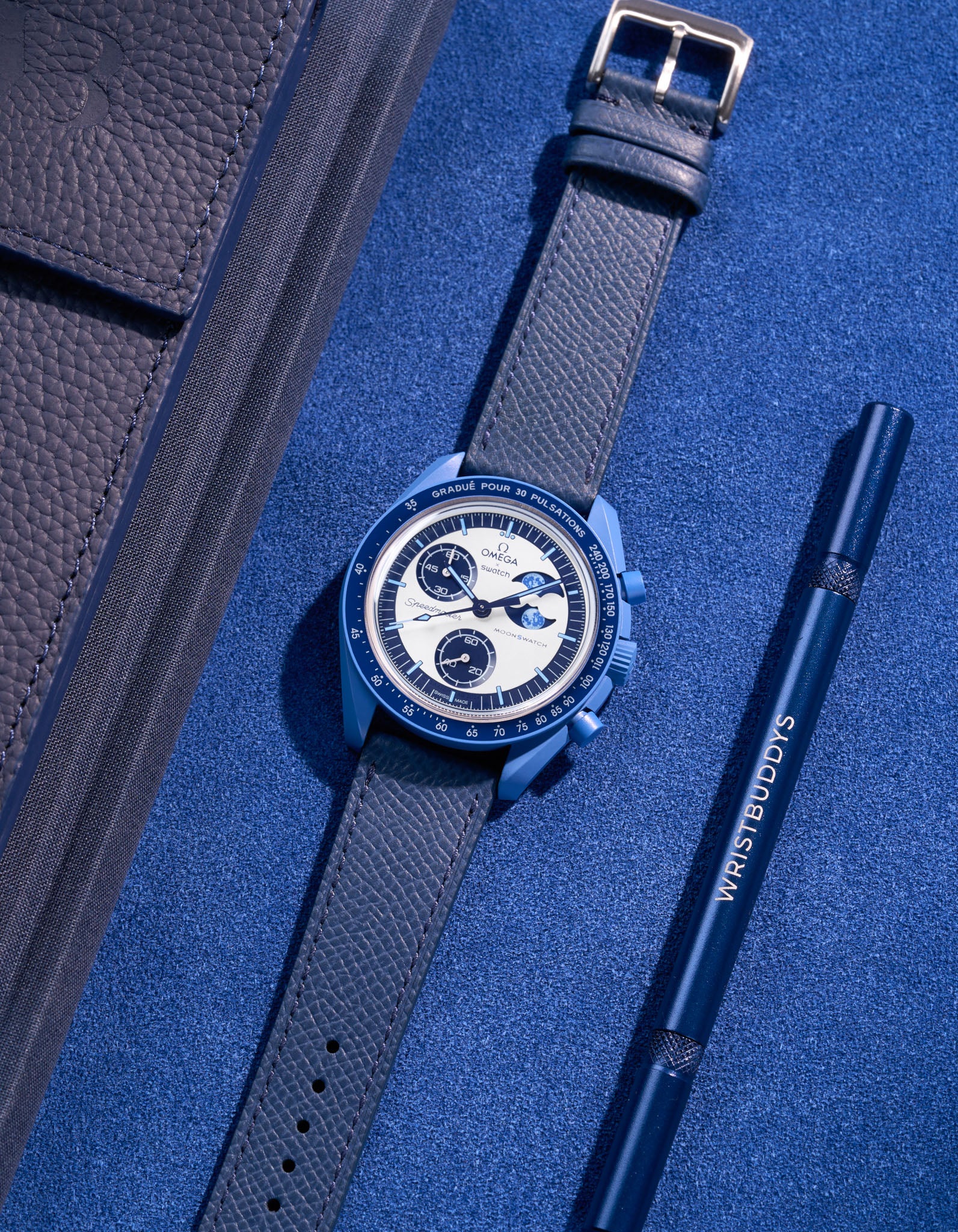 Omega X Swatch Mission to Super Blue Moonphase Leather Watch Straps - Premium Replacement Bands for Luxury Watches - Perfect for Dress, Business & Special Occasions