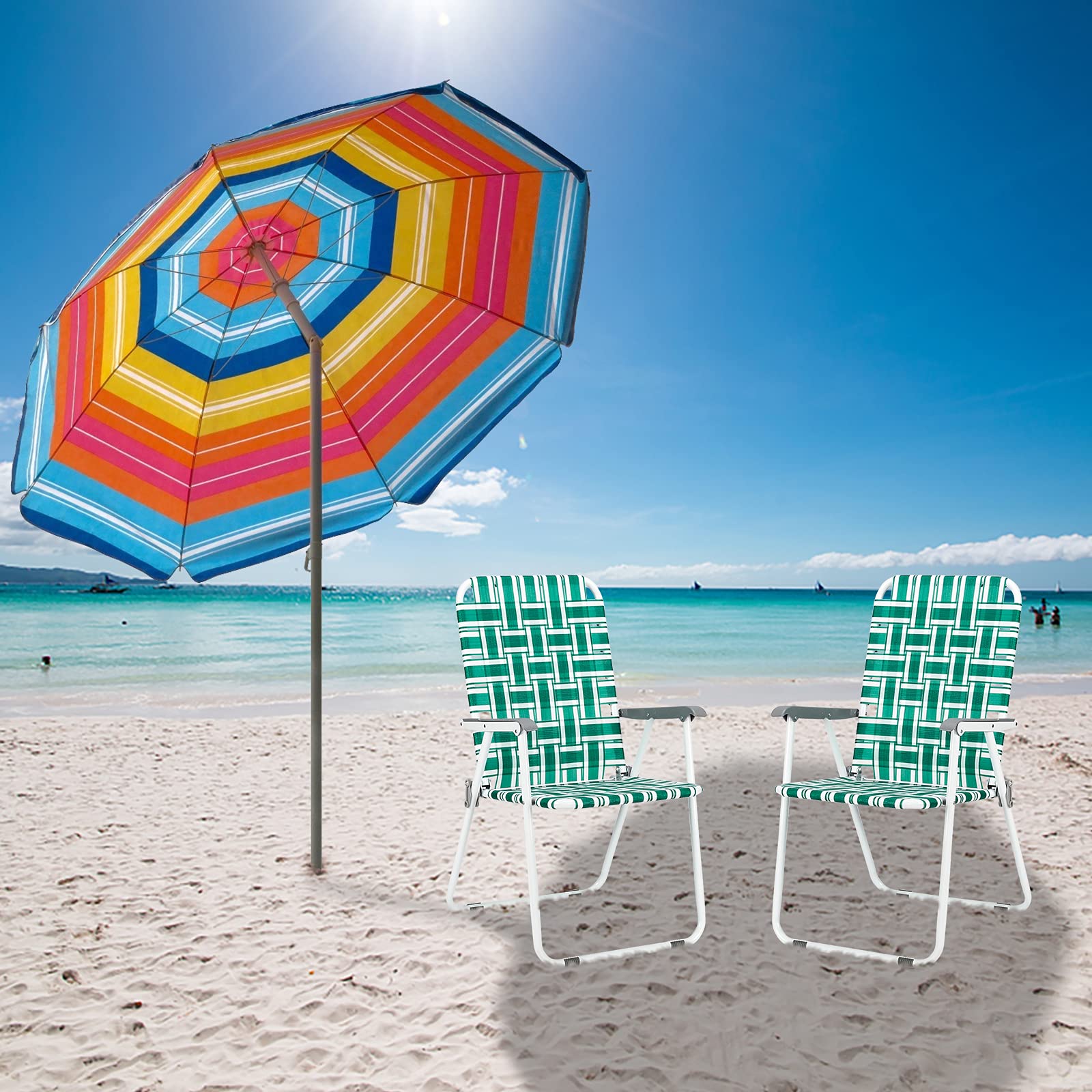 HomVent Folding Beach Chair - 2-Pack Light Green Outdoor Camping Chairs with Gray Armrests, 260 lb Capacity - Portable Webbed Patio Chairs for Garden, Pool, Park, Beach, Picnics and Backyard Relaxation