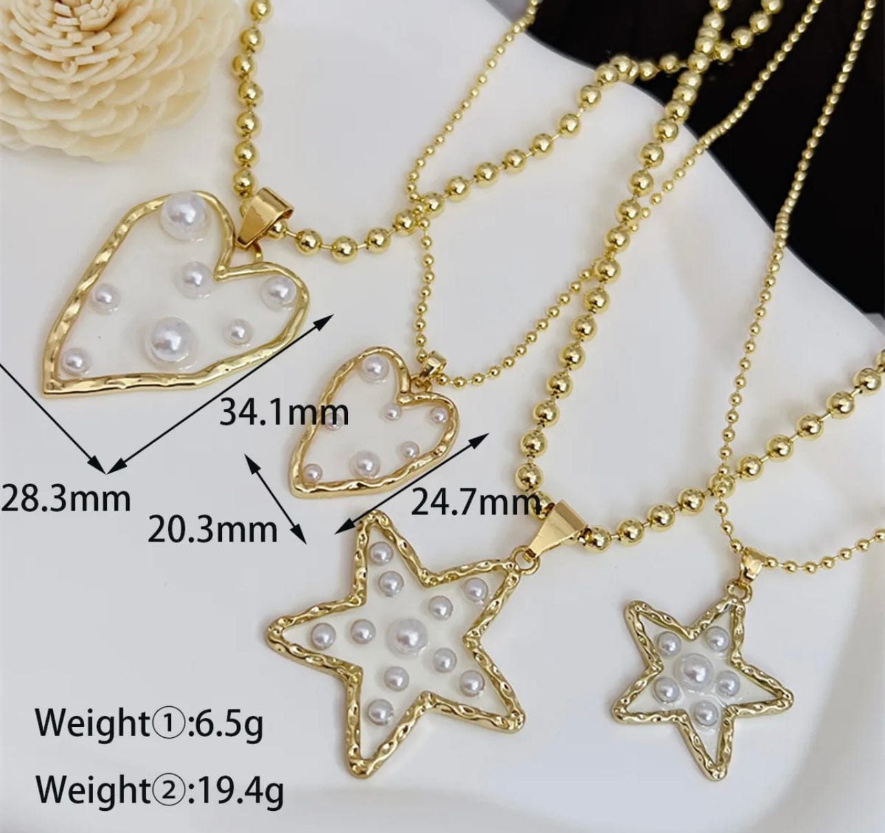 Elegant Gold Heart & Star Pendant Necklaces with Genuine Pearls - Perfect for Valentine's Day Gifts & Anniversary Jewelry