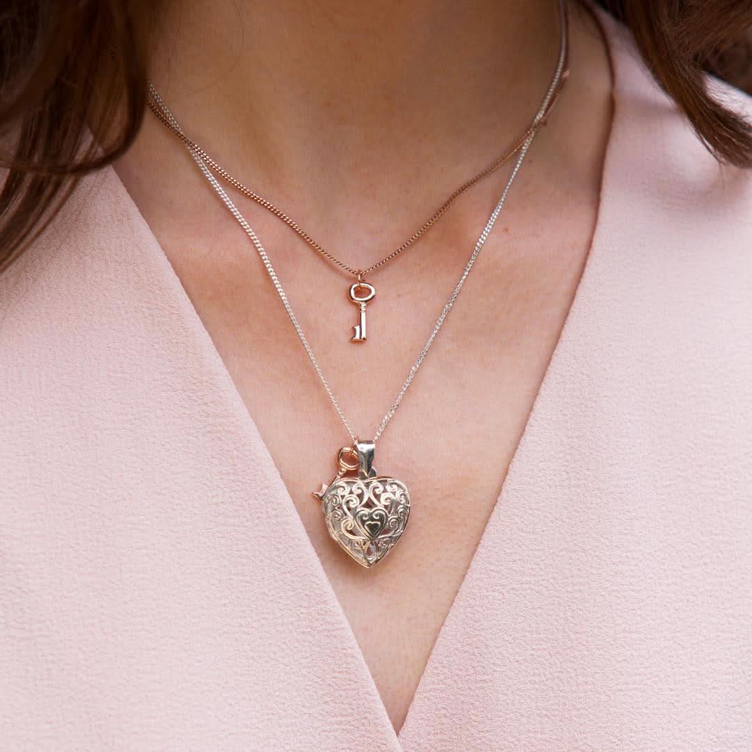 White Gold Key Locket with Photo Insert - Perfect for Memorial Jewelry, Anniversary Gifts & Keepsakes