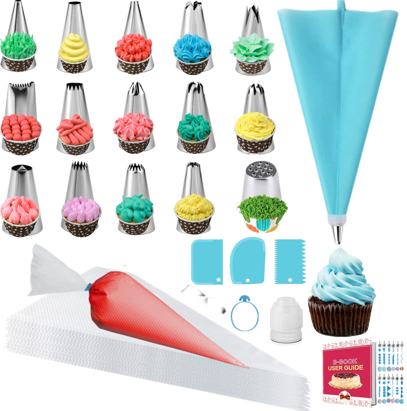 **Professional Cake Decorating Kit - 24 Piping Bags & 50 Icing Tips Set for Beginners with Couplers & Ties | Perfect for Baking, Cupcake Decorating, Cookies & Pastry Designs**
