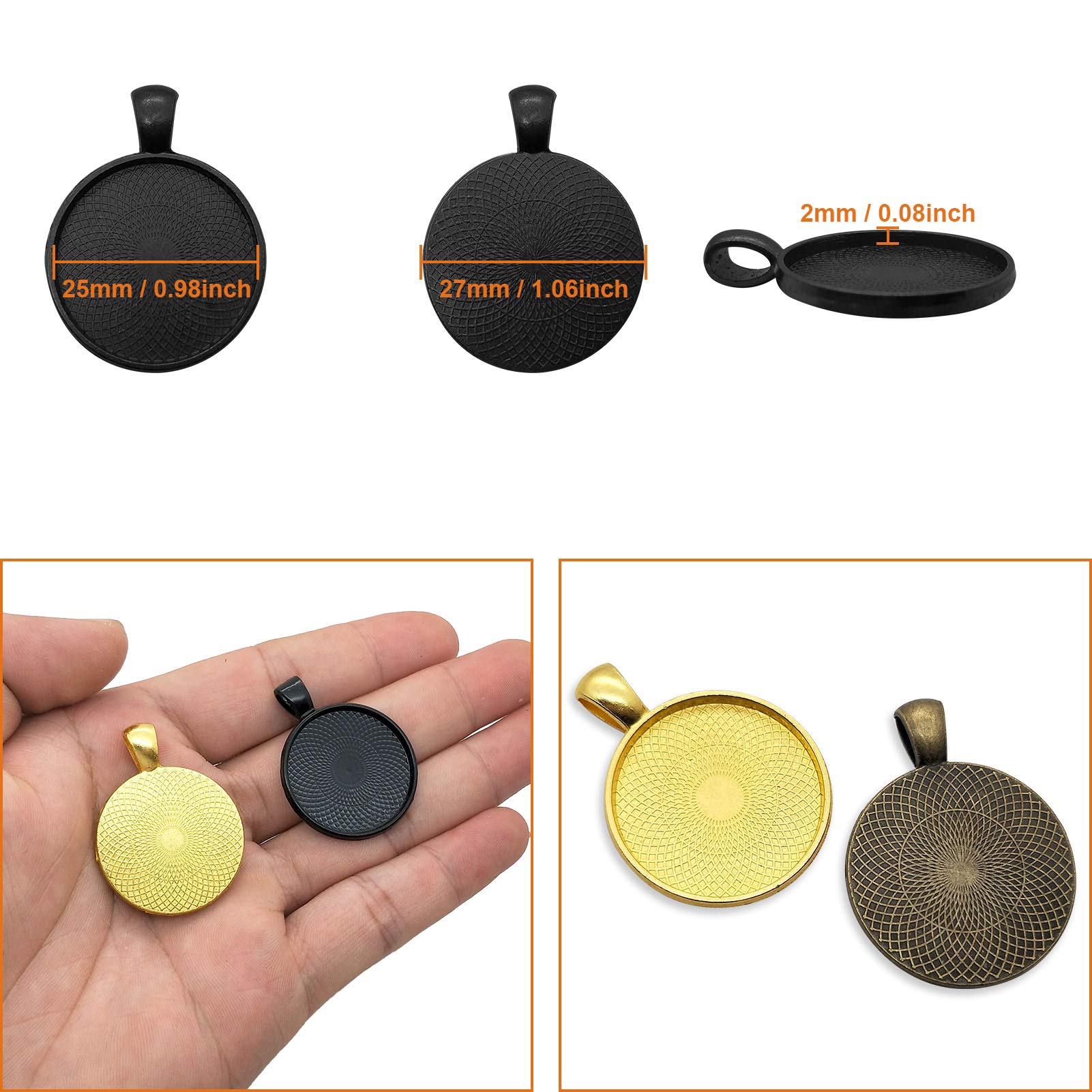 40pcs Round Bezel Pendant Trays for Jewelry Making - 8 Color DIY Craft Bezel Blanks (25mm/0.98inch) - Perfect for Photo Pendants, Resin Charms & Handmade Necklace Making