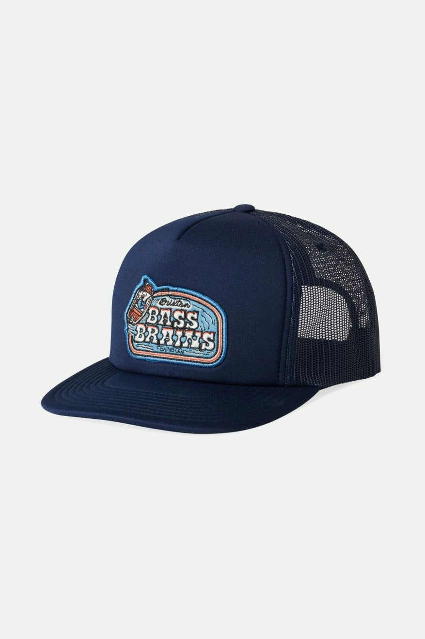 Bass Brains Boat MP Trucker Hat - Washed Navy - Stylish Fishing & Outdoor Cap for Men & Women - Perfect for Boating, Fishing, and Outdoor Adventures