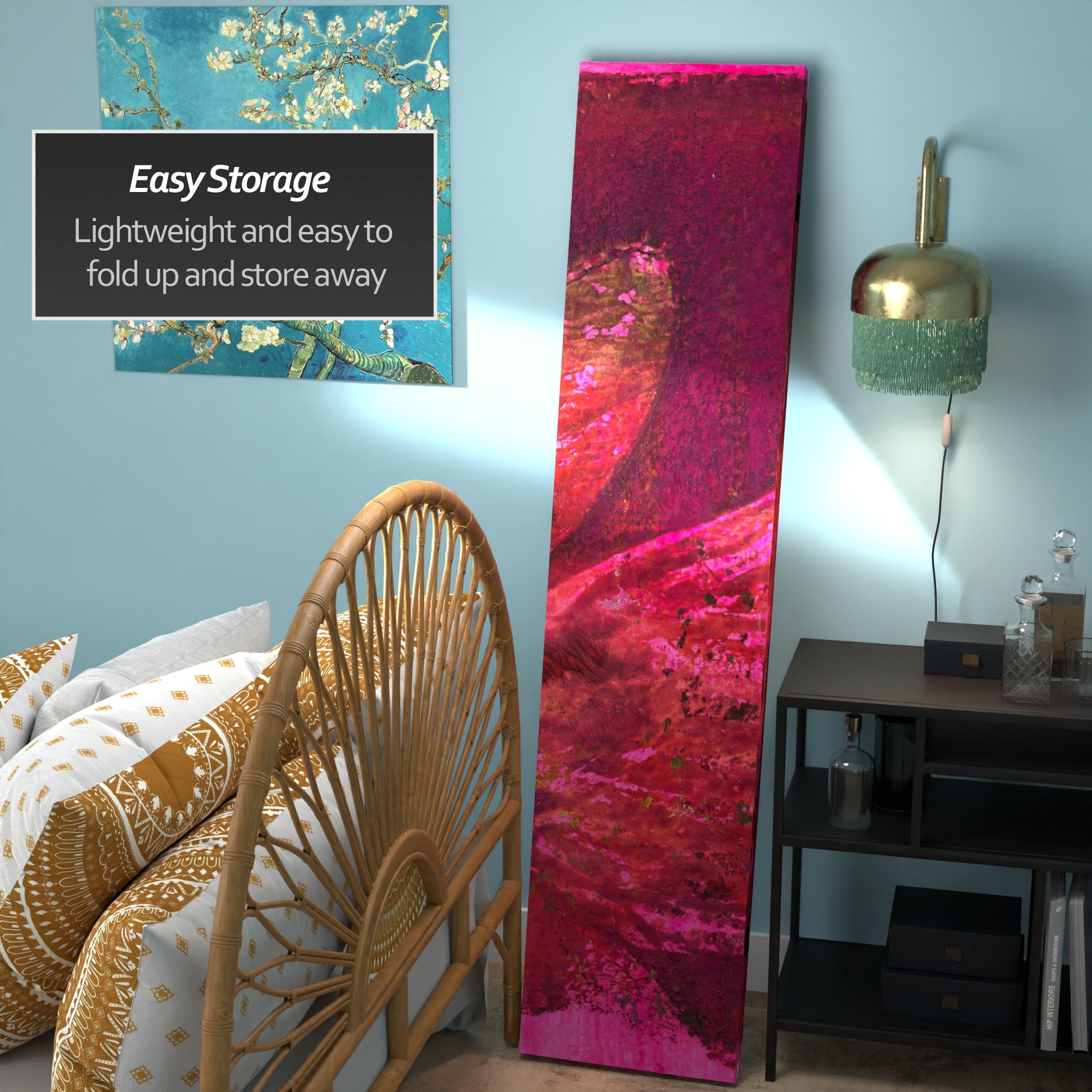 6 ft. Tall Double Sided Privacy Room Divider - Freestanding Partition Screen for Home Office, Bedroom, and Studio - Decorative Canvas Room Separator with Sturdy Metal Frame