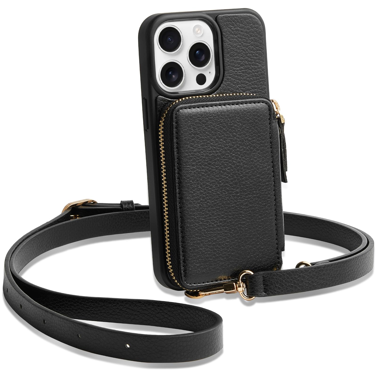 ZVE iPhone 12 Pro Max Wallet Case with Card Holder & Wrist Strap - RFID Blocking Zipper Phone Purse Cover for Women (6.7 inch, 2020, Black) - Perfect for Shopping, Travel & Daily Use