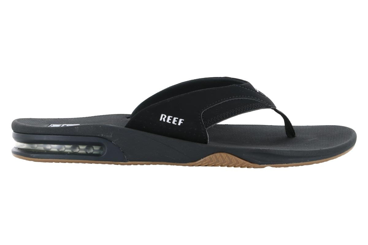 Reef Fanning Bottle Opener Flip Flops - Black | Summer Beach Sandals with Built-in Bottle Opener for Pool Parties & Outdoor Adventures