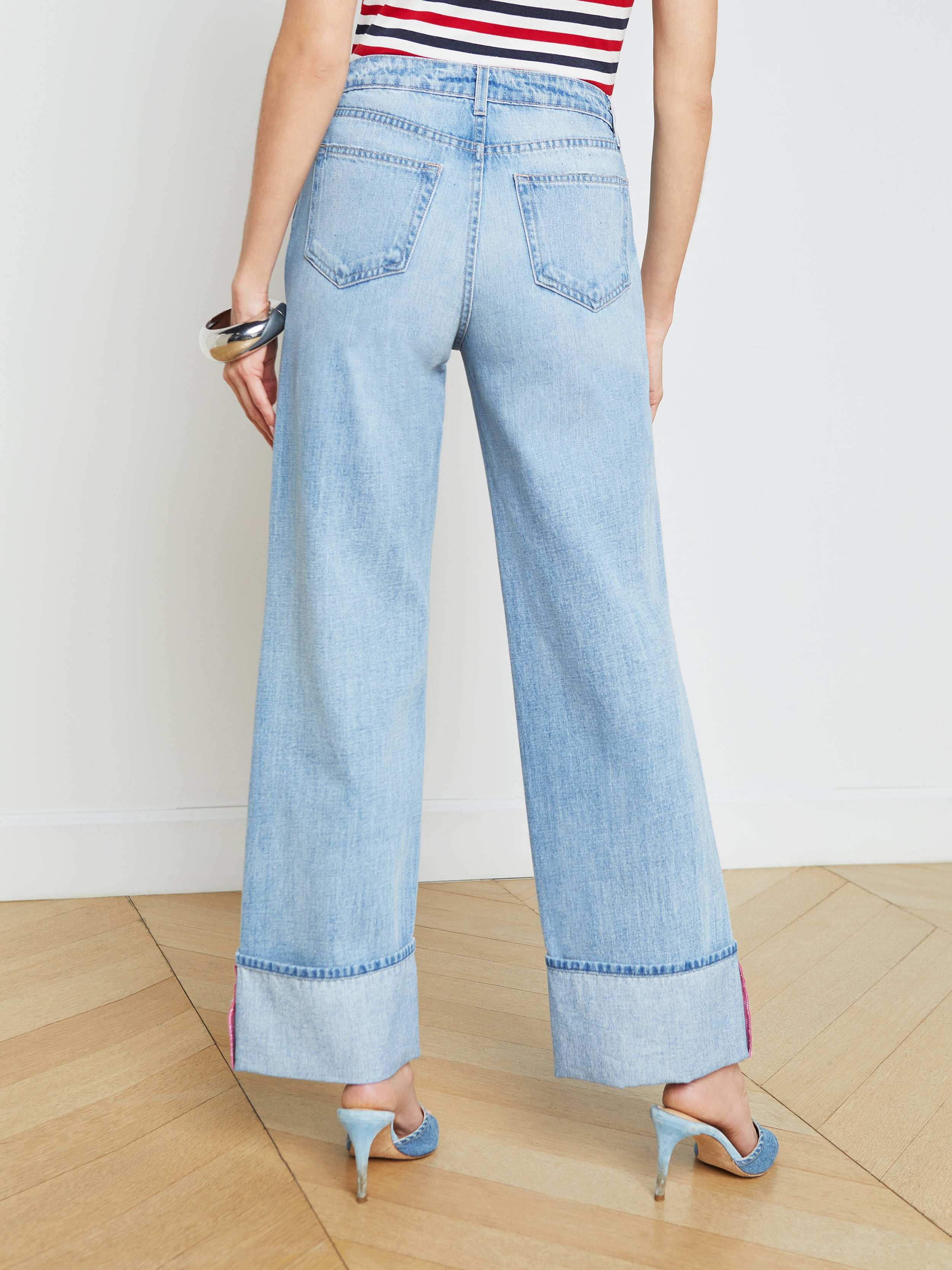 Miley Cuffed Wide Leg Jeans for Women - High Waist Distressed Denim Pants - Casual & Trendy Outfit for Streetwear, Date Night, and Everyday Wear
