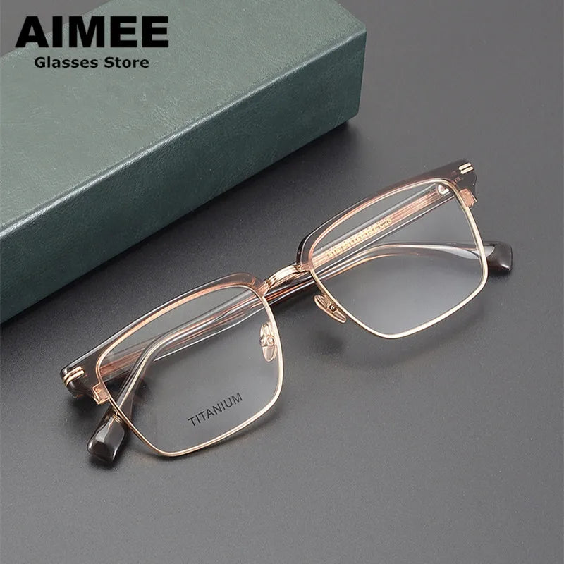 Stylish Unisex Full Rim Polygon Square Titanium Acetate Eyeglasses Frame 6518 - Lightweight Durable Glasses for Work, Reading & Fashion Accessories