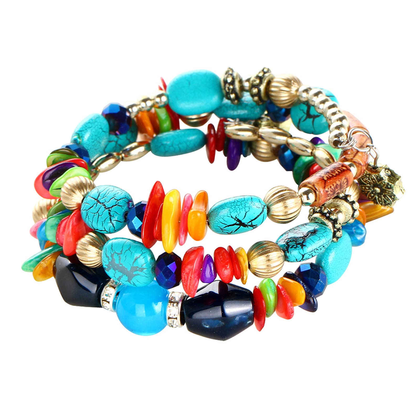 Bohemian Shell Glass Bead Bracelets for Women - Multilayer Ethnic Bangle Handmade Jewelry for Beach, Festival & Summer Outfits