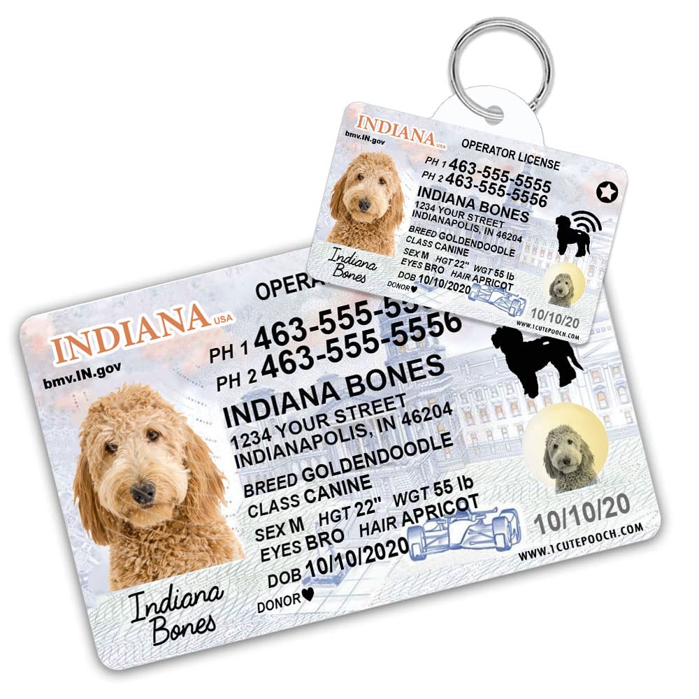 Custom Indiana Driver License Pet ID Tag - Personalized Dog & Cat Tags with Wallet Card - Durable Metal Pet ID for Dogs & Cats - Perfect for Travel, Walks & Safety Identification