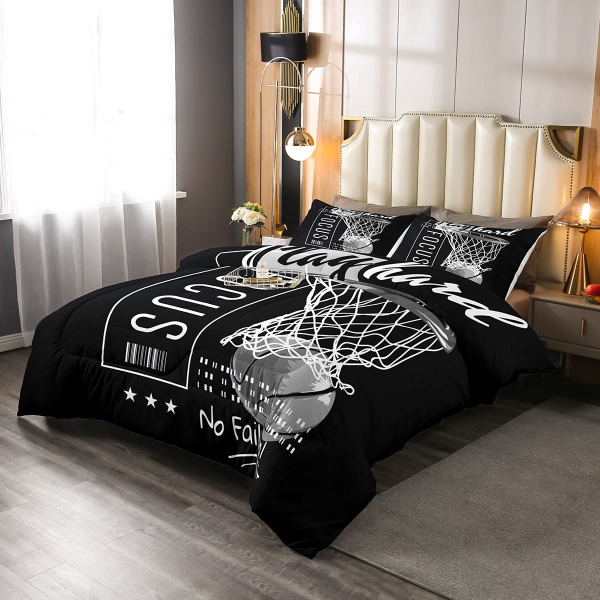 Erosebridal Basketball Bedding Set - Sports Theme Comforter with Motivational Quote for Boys, Kids, Teens & Men - Queen Size (1 Comforter + 2 Pillowcases) - Perfect for Game Rooms, Dorm Decor & Sports-Themed Bedrooms