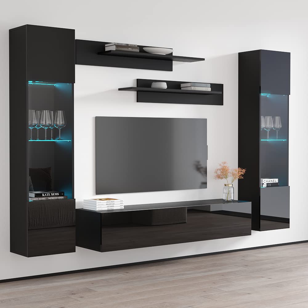 Modern Floating TV Stand with Storage & LED Lights - Wall-Mounted Entertainment Center Console for Living Room & Bedroom - AB3 30